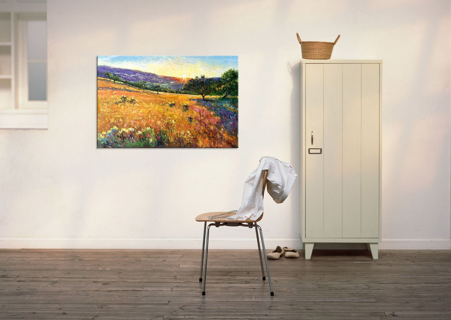 Landscape Oil Painting Tuscany Sunset, Original Painting, Contemporary Art, Large Painting, Kitchen Decor, Abstract Canvas Art, Canvas Art