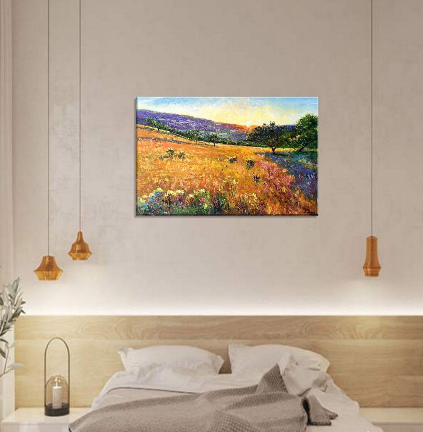 Landscape Oil Painting Tuscany Sunset, Original Painting, Contemporary Art, Large Painting, Kitchen Decor, Abstract Canvas Art, Canvas Art