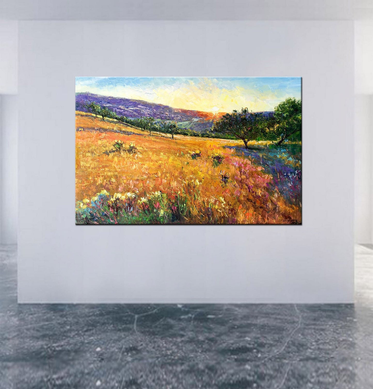 Landscape Oil Painting Tuscany Sunset, Original Painting, Contemporary Art, Large Painting, Kitchen Decor, Abstract Canvas Art, Canvas Art