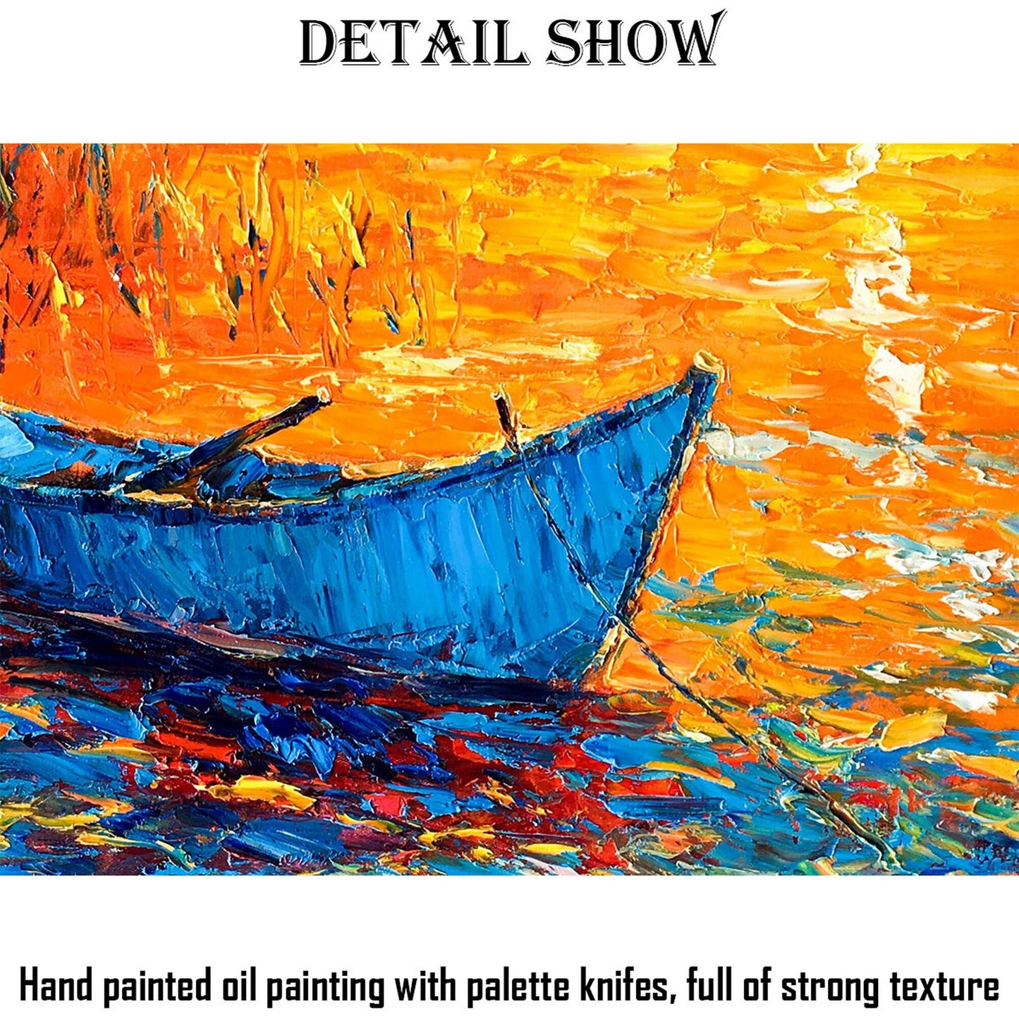 Oil Painting Fishing Boat At Sea Sunset, Wall Art, Oil Painting, Landscape, Handmade Painting, Modern Wall Art, Textured Painting