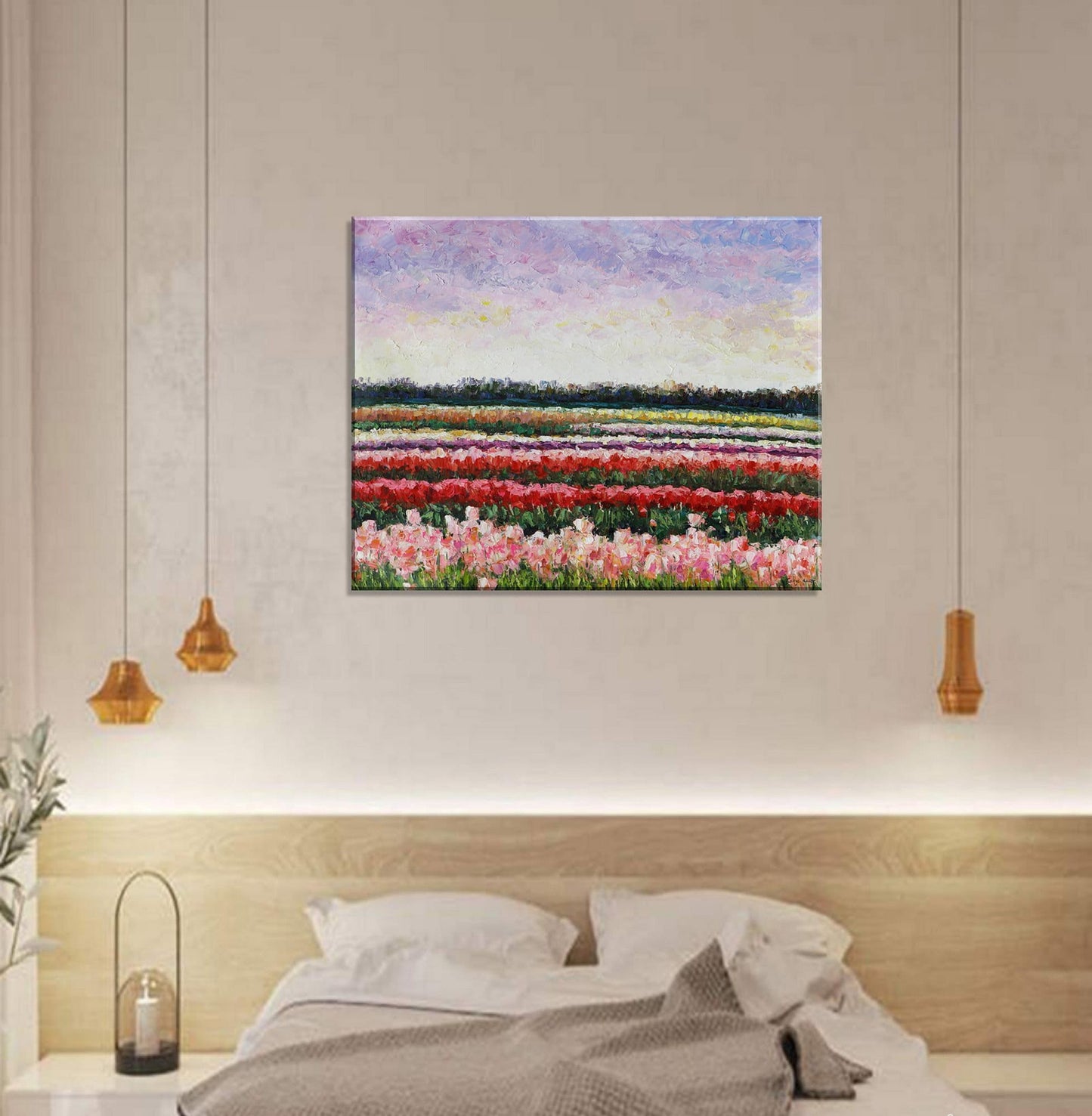 Experience the beauty of spring with our Landscape Oil Painting of Poppy Fields! Perfect for your home decor needs - Spring Decor Wall Art