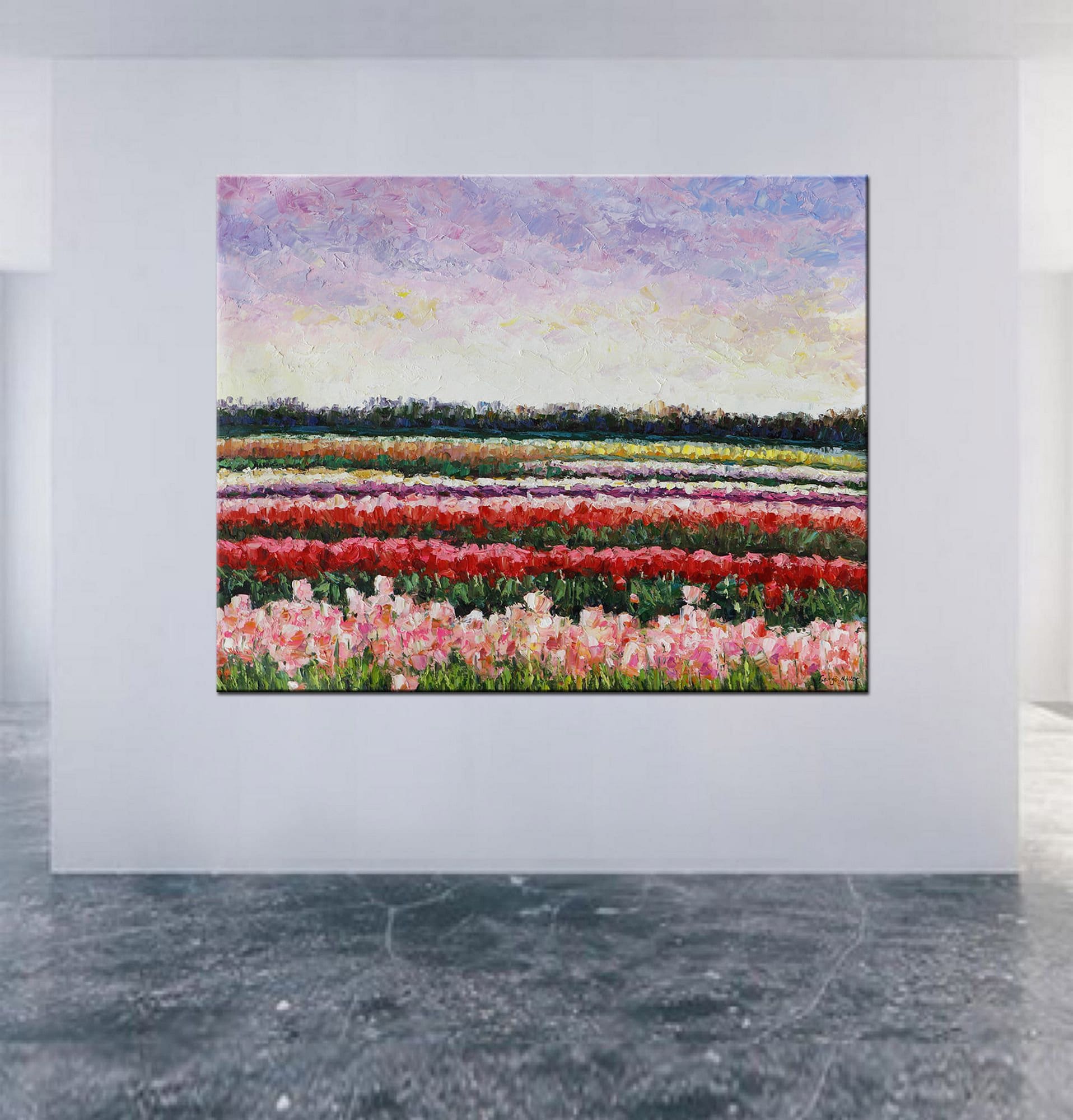 Experience the beauty of spring with our Landscape Oil Painting of Poppy Fields! Perfect for your home decor needs - Spring Decor Wall Art