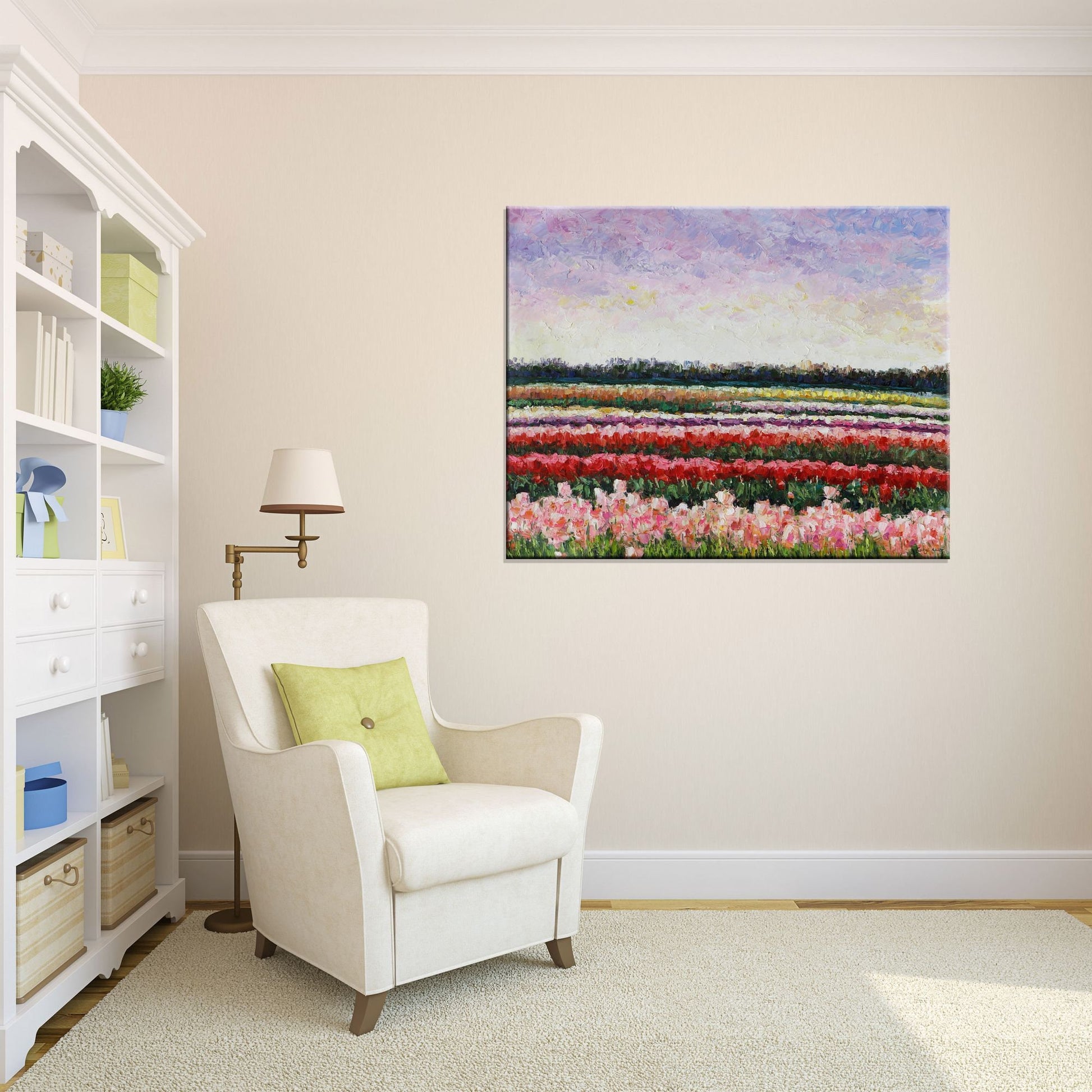 Experience the beauty of spring with our Landscape Oil Painting of Poppy Fields! Perfect for your home decor needs - Spring Decor Wall Art