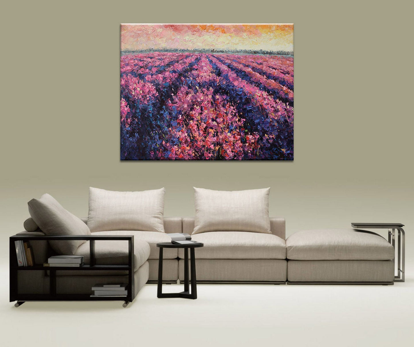 Large Oil Painting Provence Lavender Fields, Wall Decor, Abstract Canvas Painting, Landscape Painting, Landscape Painting, Living Room Art