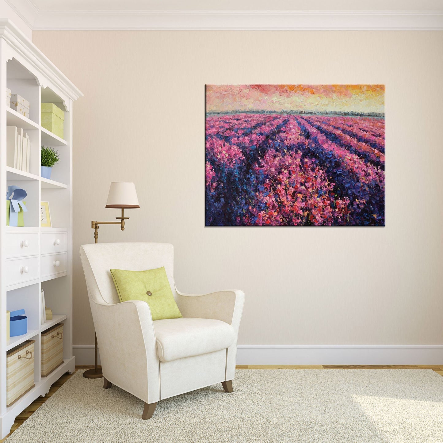 Large Oil Painting Provence Lavender Fields, Wall Decor, Abstract Canvas Painting, Landscape Painting, Landscape Painting, Living Room Art