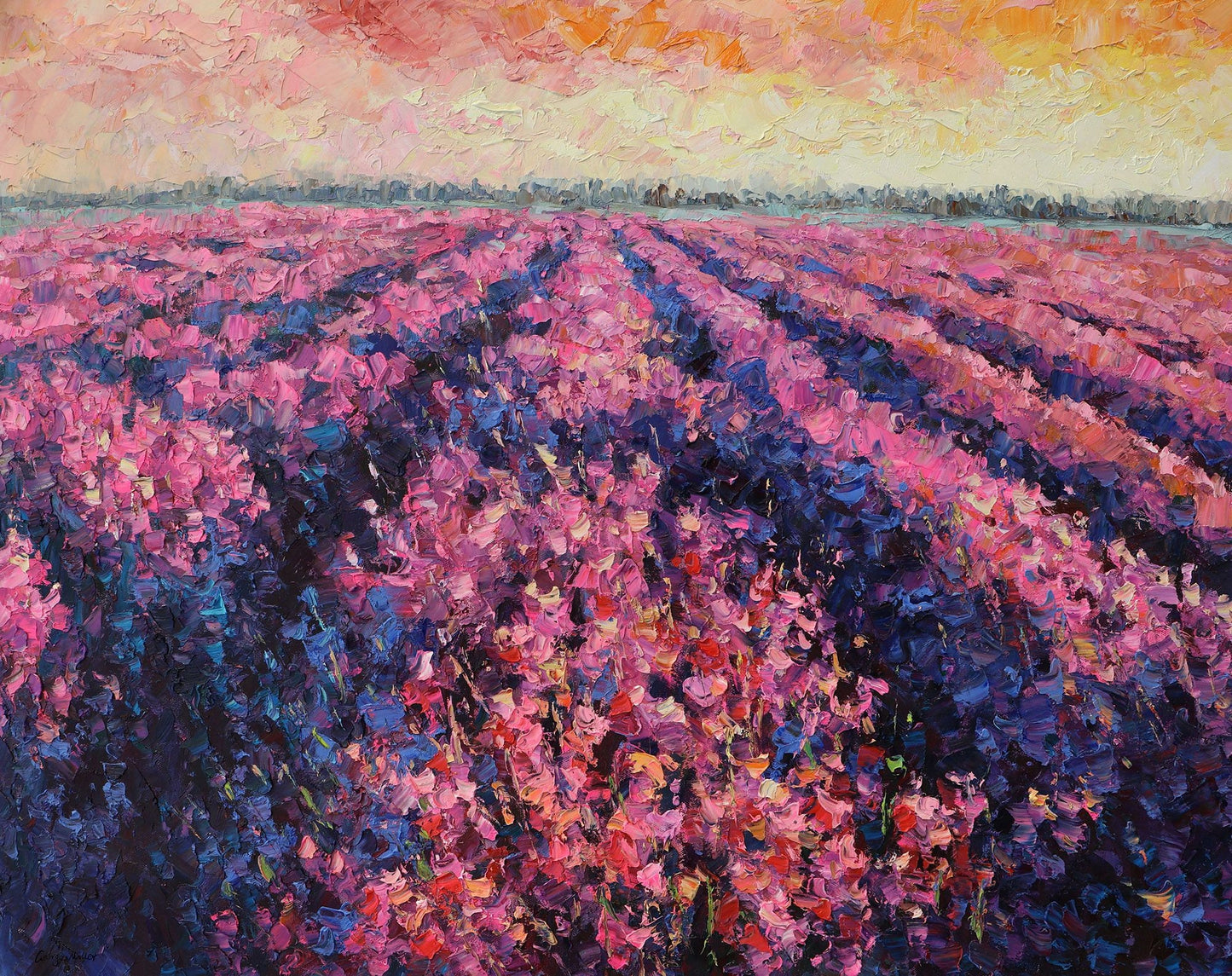 Large Oil Painting Provence Lavender Fields, Wall Decor, Abstract Canvas Painting, Landscape Painting, Landscape Painting, Living Room Art