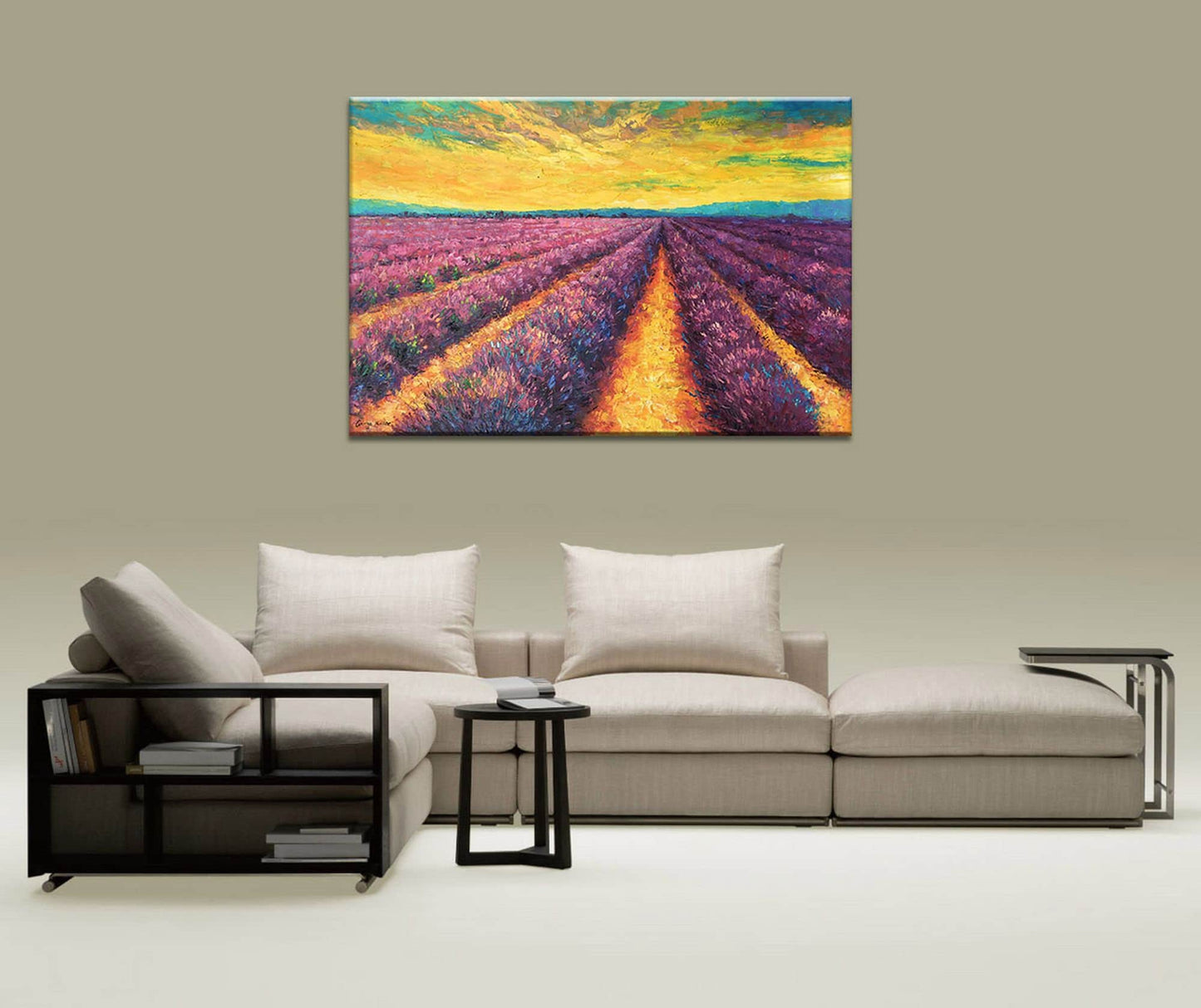 Provence Lavender Fields Landscape Oil Painting, Fine Art, Paintings On Canvas,Oversized Painting, Handmade Painting, Contemporary Art
