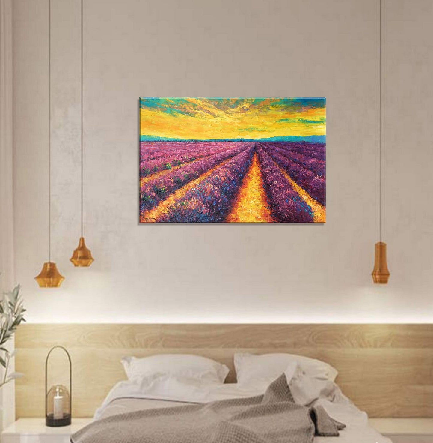 Provence Lavender Fields Landscape Oil Painting, Fine Art, Paintings On Canvas,Oversized Painting, Handmade Painting, Contemporary Art
