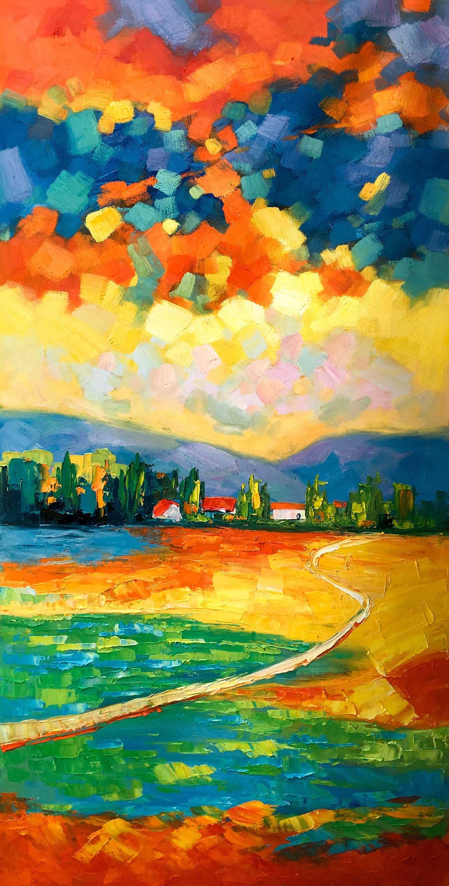 Oil Painting Abstract Landscape Italian Tuscany, Original Abstract Painting, Large Canvas Art, Large Wall Decor, Abstract Landscape Painting