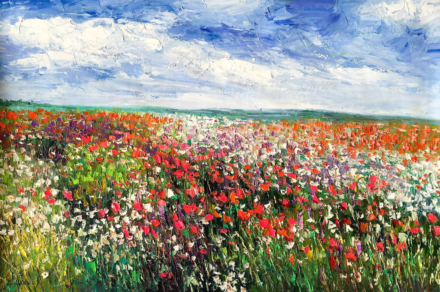 Large Oil Painting Spring Fields with Flowers, Wall Decor, Contemporary Art, Wall Decor, Abstract Landscape Painting, Canvas Painting