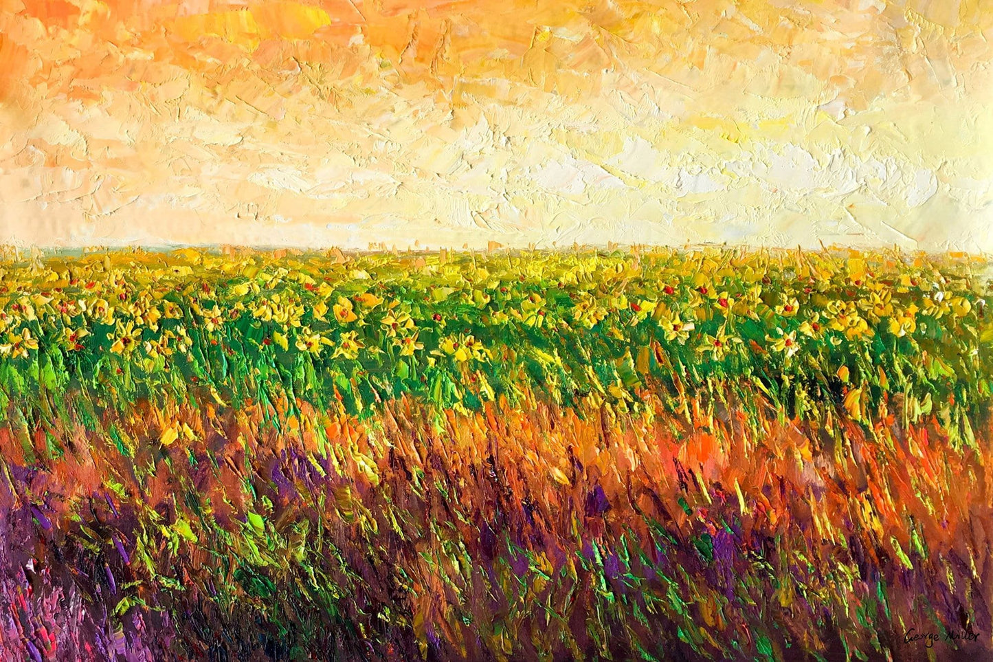 Large Oil Painting Spring Flower Fields Palette Knife Painting Textured, Original Oil Painting, Abstract Canvas Painting, Bedroom Wall Decor