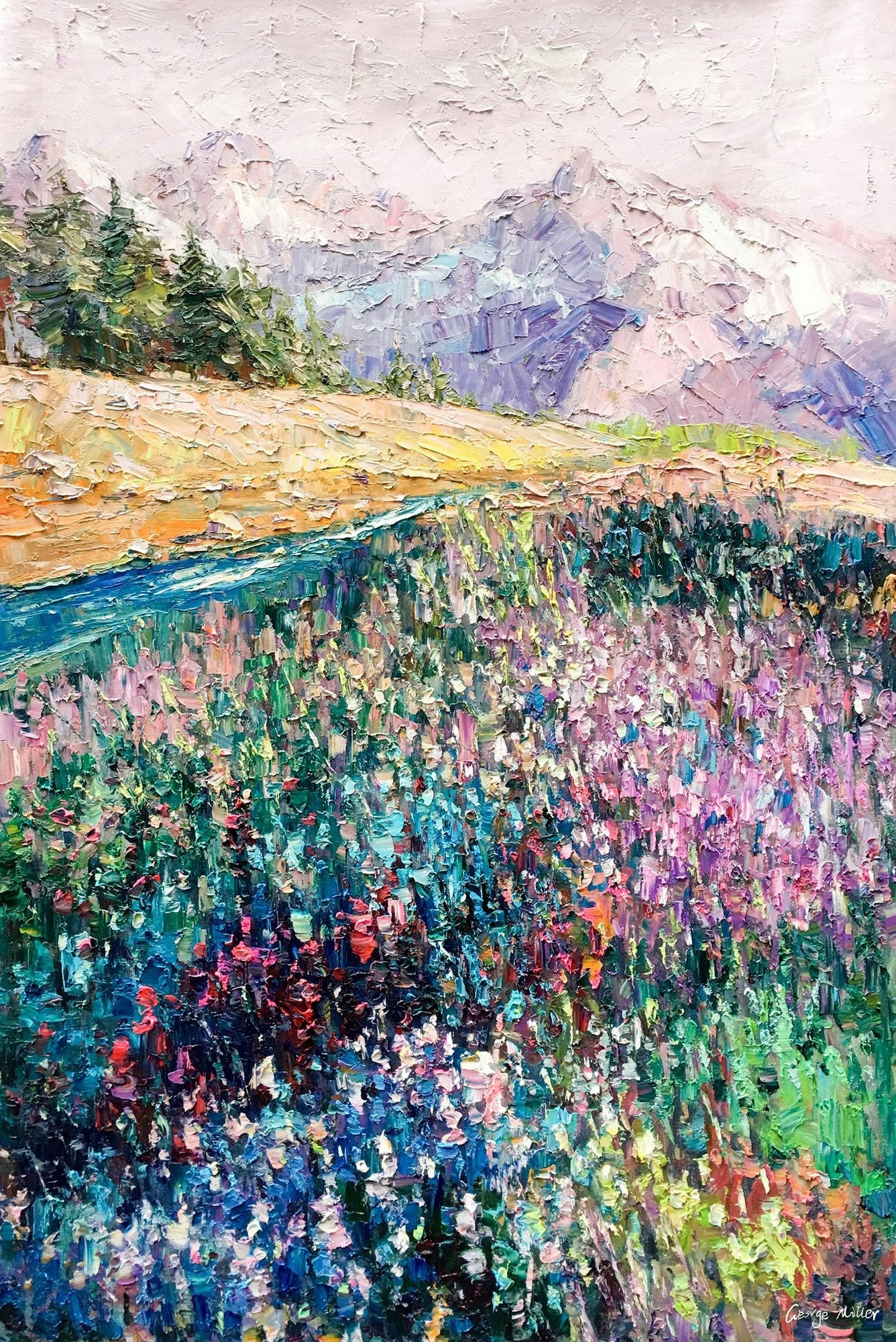 Landscape Oil Painting Spring by the Mountain, Oil Painting Abstract, Large Canvas Art, Large Wall Art Painting, Original Painting Knife Art