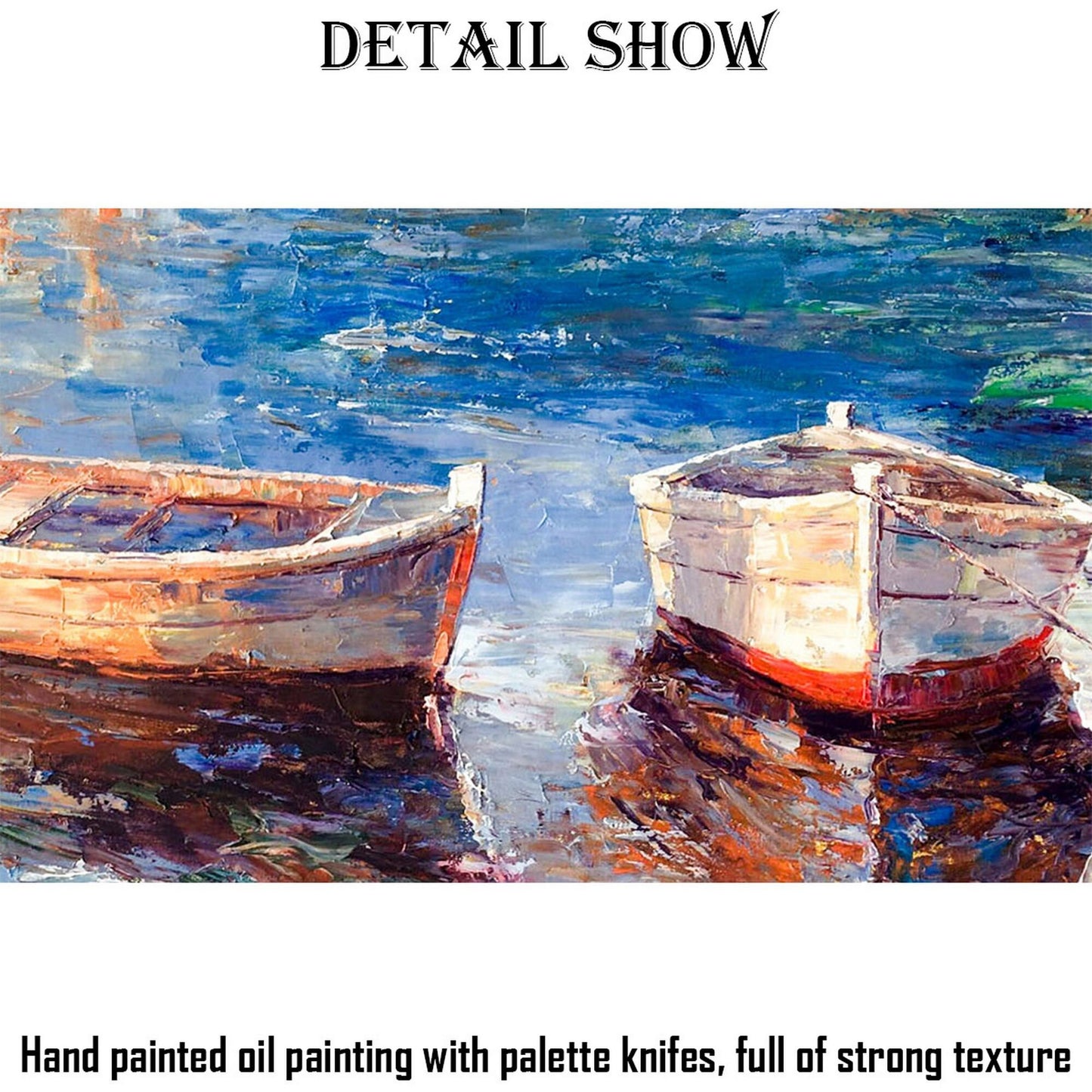 Large Oil Painting Fishing Boats, Wall Hanging, Large Abstract Painting, Wall Decor, Landscape Painting, Canvas Art, Painting Abstract