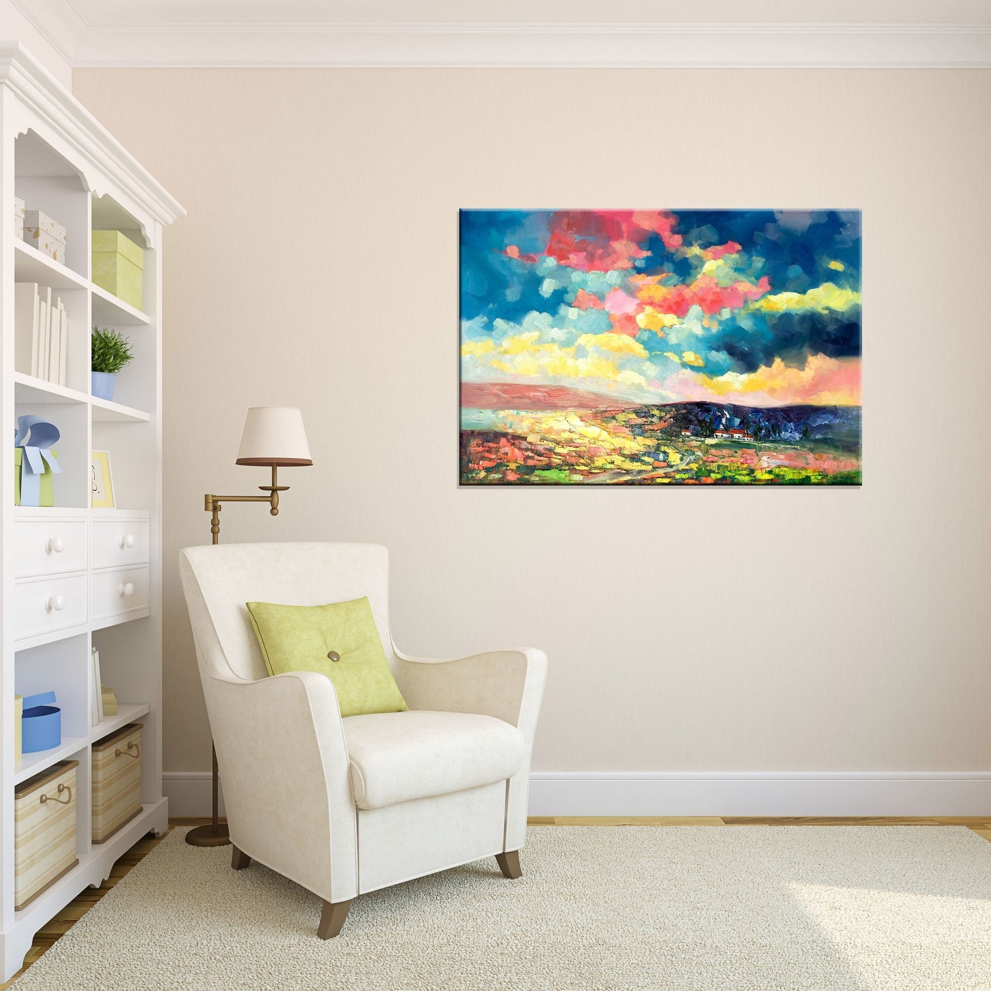 Italian Tuscany Abstract Landscape Oil Painting, Canvas Art, Oil Painting, Landscape Wall Art, Large Canvas Art, Handmade, Contemporary Art