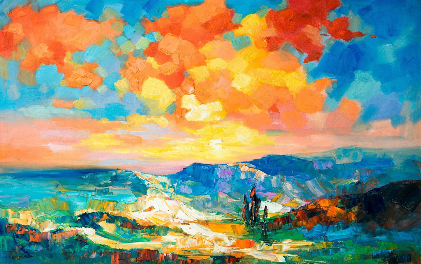 Large Oil Painting Italy Tuscany Sunrise, Contemporary Painting, Canvas Painting, Large Canvas Wall Art, Master Bedroom Decor, Oil Painting
