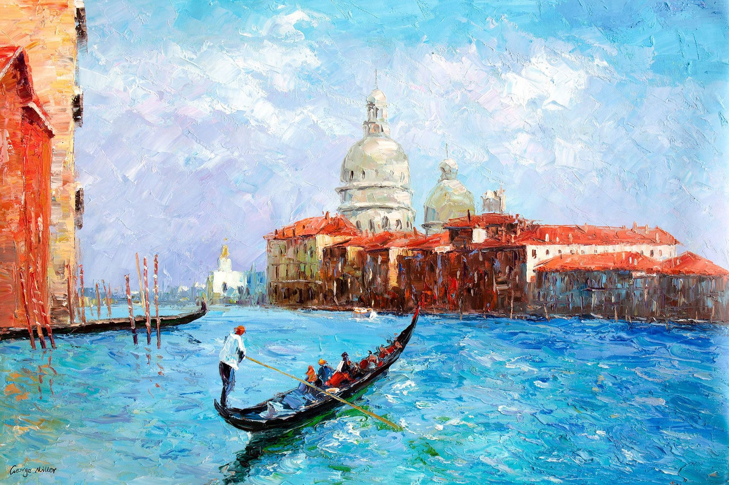 Large Oil Painting Venice Grand Canal Gondora, Canvas Painting, Original Oil Painting Seascape, Large Abstract Art, Palette Knife Art, Blue