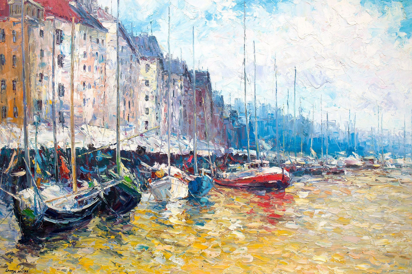 Large Oil Painting Rotterdam Fishing Boats, Oil Painting Abstract, Large Canvas Wall Art, Abstract Canvas Art, Seascape Oil Painting