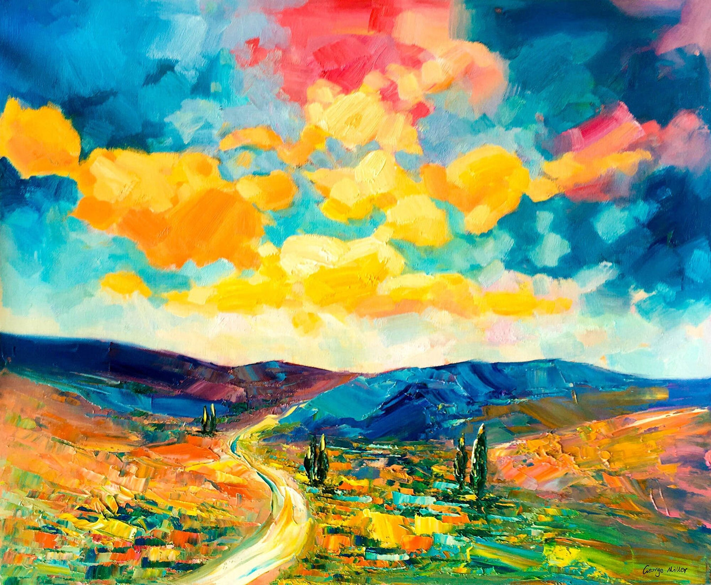 Abstract Landscape Oil Painting, Fine Art, Paintings On Canvas, Landscape Painting, Oversized Painting, Handmade Art, Rustic Oil Painting