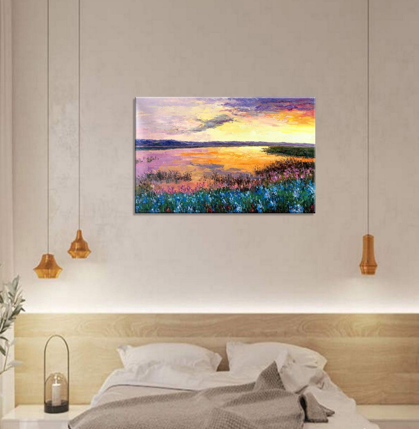 Large Oil Painting, Sunset by the River, Original Painting, Contemporary Painting, Landscape Painting, Large Canvas Wall Art, Wall Decor