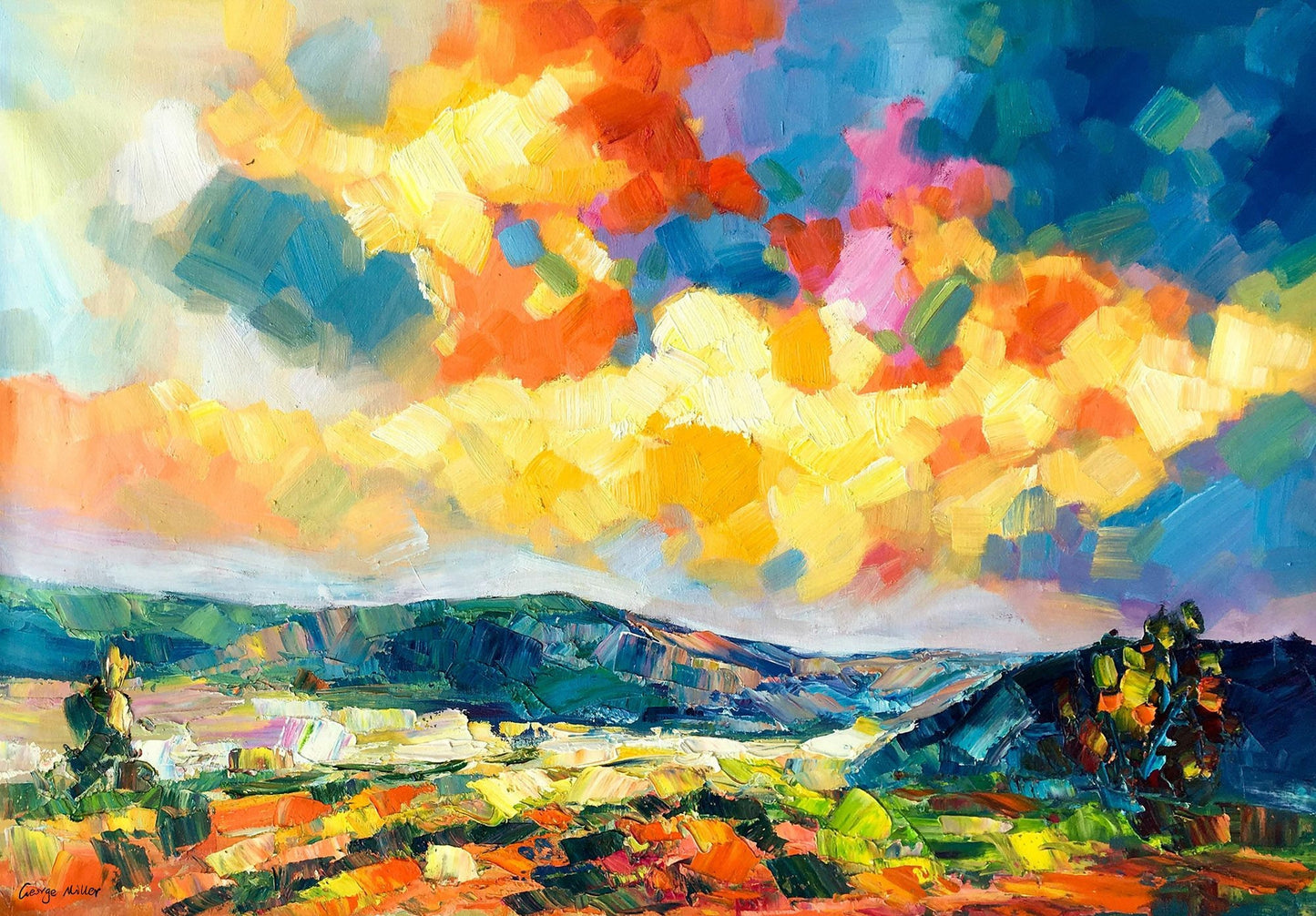 Landscape Oil Painting, Large Abstract Art, Coffee Wall Art, Living Room Decor, Original Art, Modern Art, Abstract Canvas Painting Skyscape