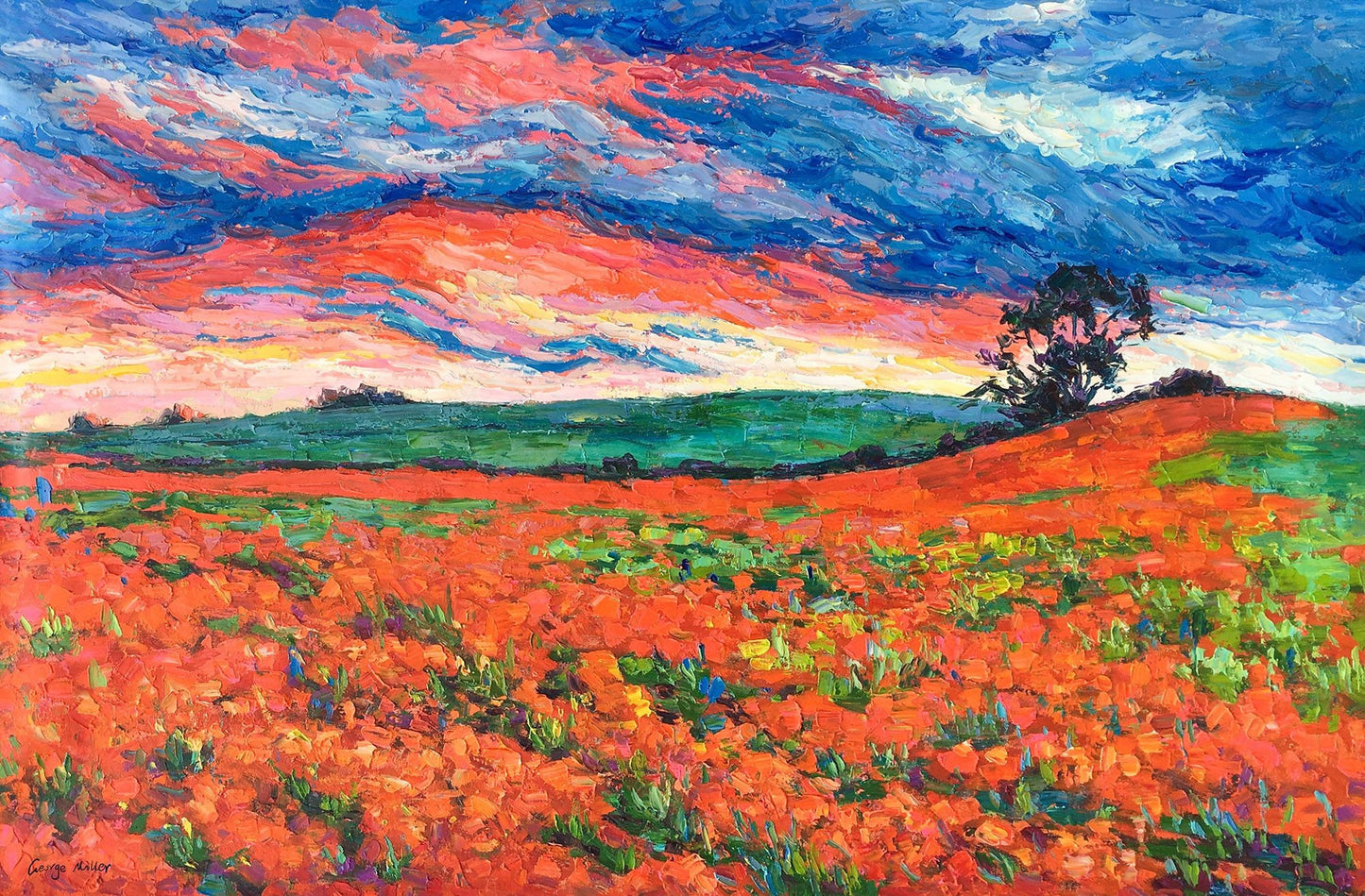 Landscape Oil Painting French Provence Poppy Fields Spring Red, Large Abstract Art, Kitchen Art, Abstract Art, Large Wall Art, Canvas Art