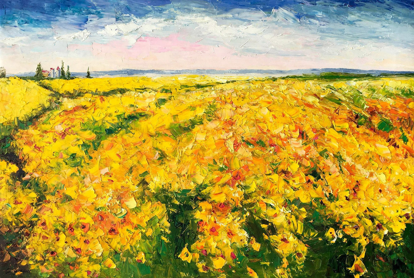 Large Art Oil Painting Landscape Yellow Flower Fields Tuscany, Painting Abstract, Contemporary Painting, Original Abstract Painting Textured