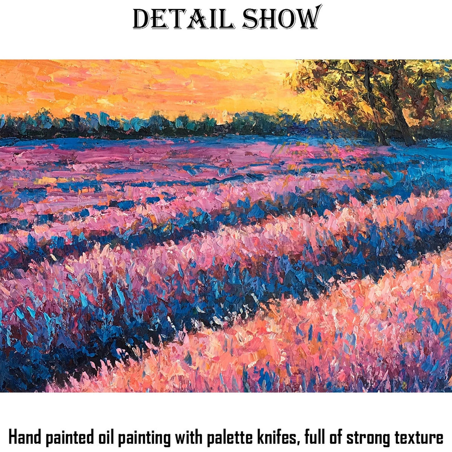 Landscape Oil Painting French Provence Lavender Fields Sunset, Wall Art, Large Painting, Handmade Painting, Modern Painting, Impasto
