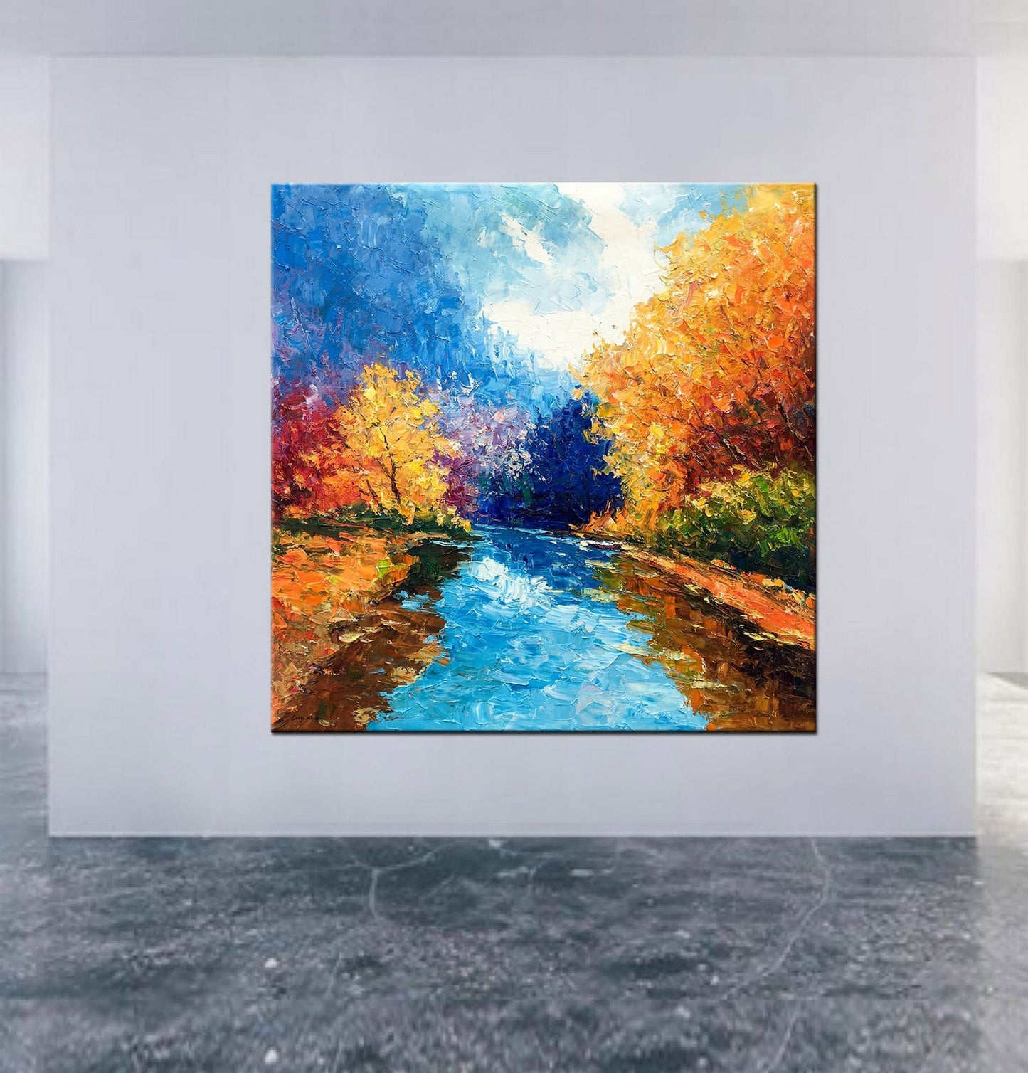 Oil Painting Landscape Autumn Forest, Wall Art, Large Wall Art Painting, Abstract Canvas Painting, Original Art, Landscape Oil Paintings