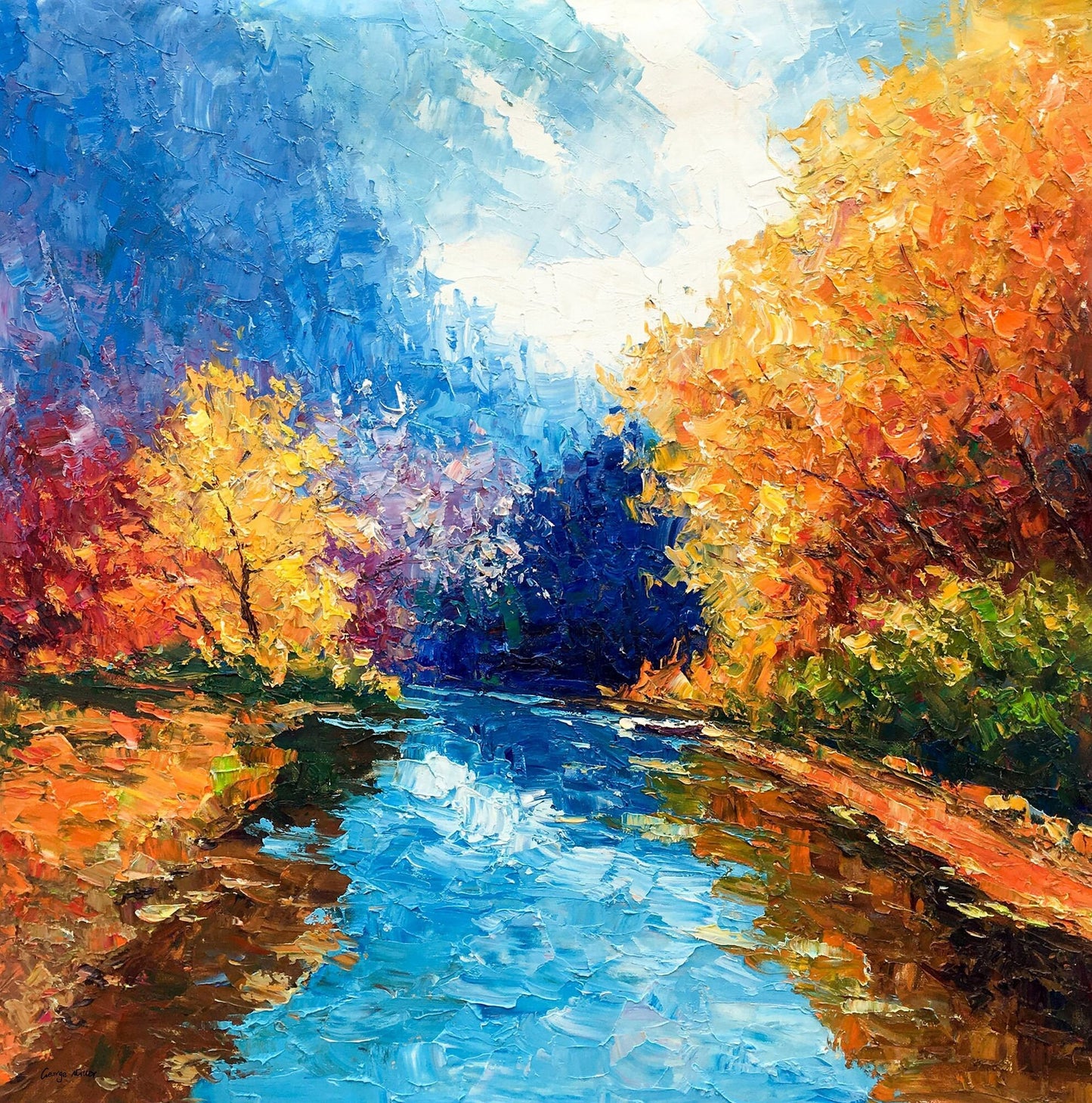 Oil Painting Landscape Autumn Forest, Wall Art, Large Wall Art Painting, Abstract Canvas Painting, Original Art, Landscape Oil Paintings
