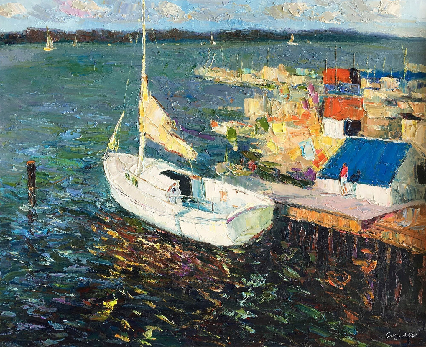 Original Oil Painting Finshing Boats At Sea, Seascape Oil Painting, Large Canvas Art, Handmade Painting, Modern Wall Art, Impasto Painting