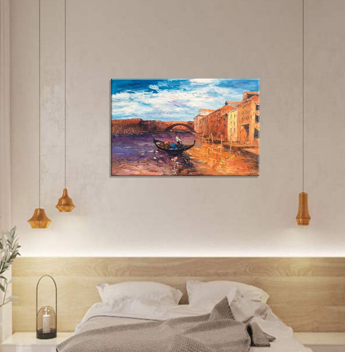 Italian Venice Grand Canal Gondola Oil Painting, Extra Large Wall Art, Handmade Painting, Modern Wall Art, Textured Art, Paintings Original
