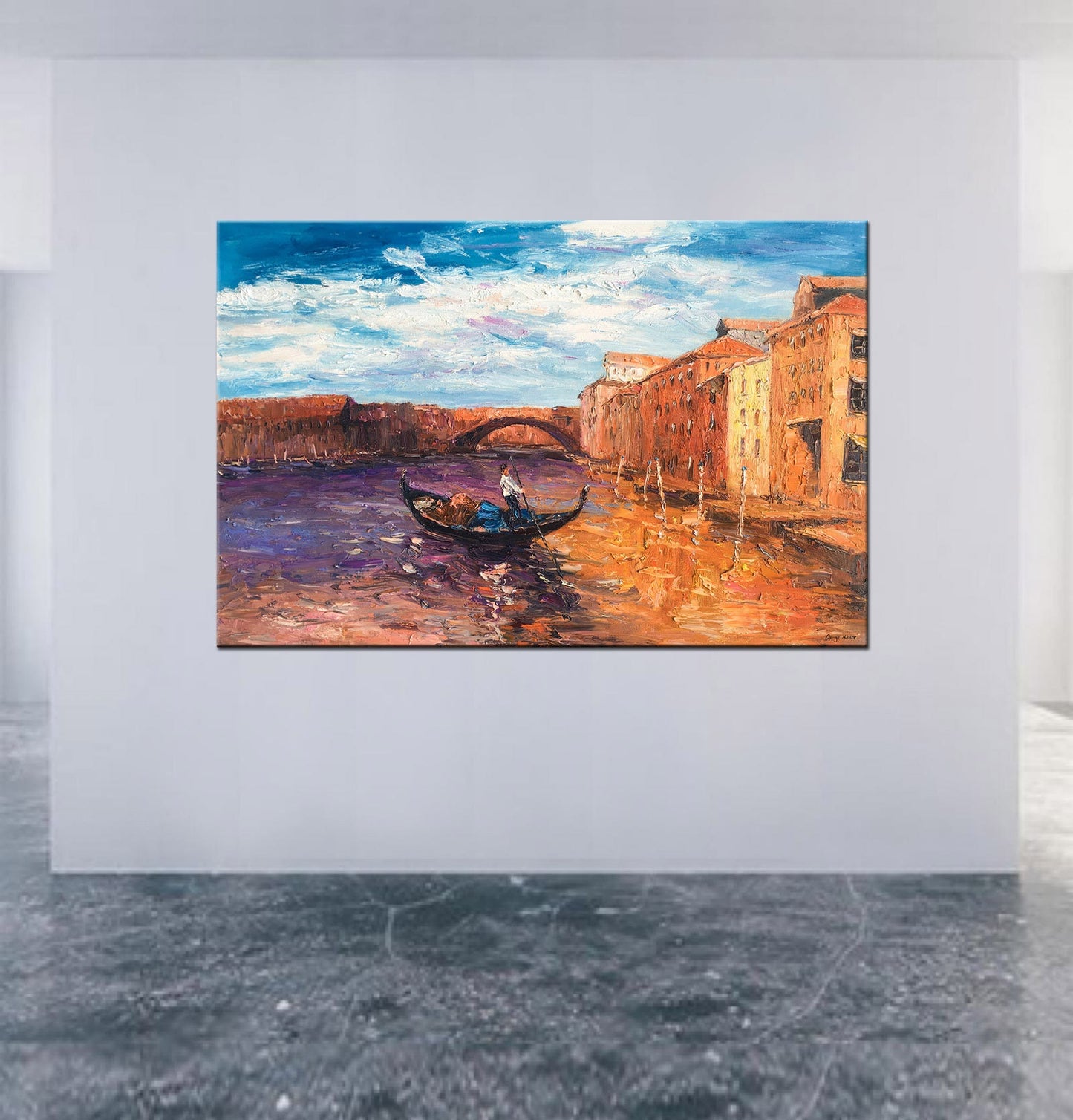 Italian Venice Grand Canal Gondola Oil Painting, Extra Large Wall Art, Handmade Painting, Modern Wall Art, Textured Art, Paintings Original