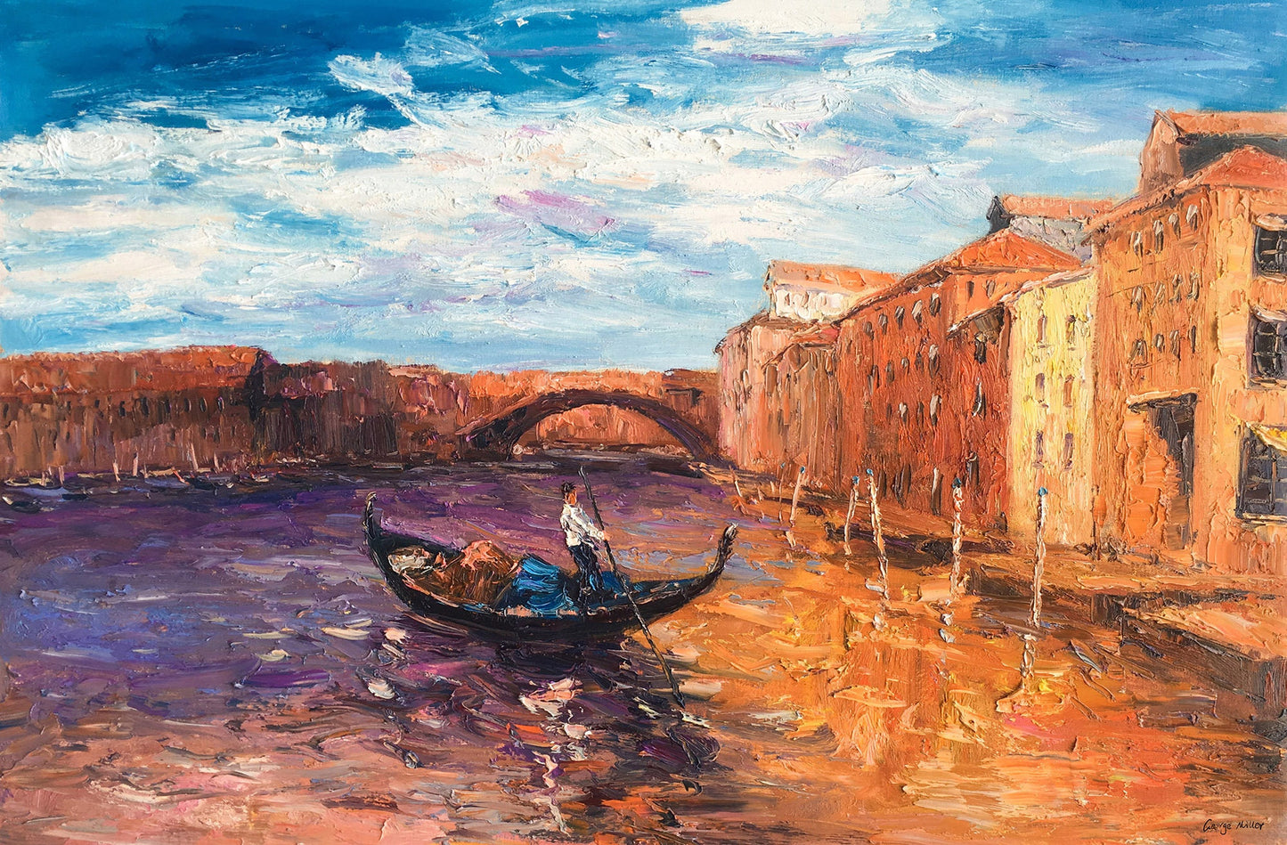 Italian Venice Grand Canal Gondola Oil Painting, Extra Large Wall Art, Handmade Painting, Modern Wall Art, Textured Art, Paintings Original