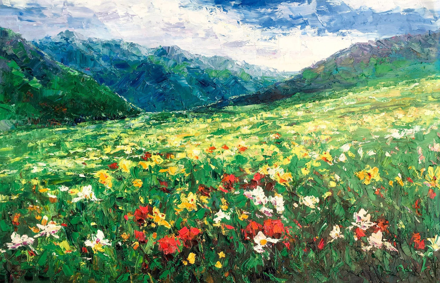 Landscape Oil Painting Spring Mountains, Coffee Wall Art, Abstract Canvas Art, Contemporary Painting, Oil Painting Original, Landscape Art