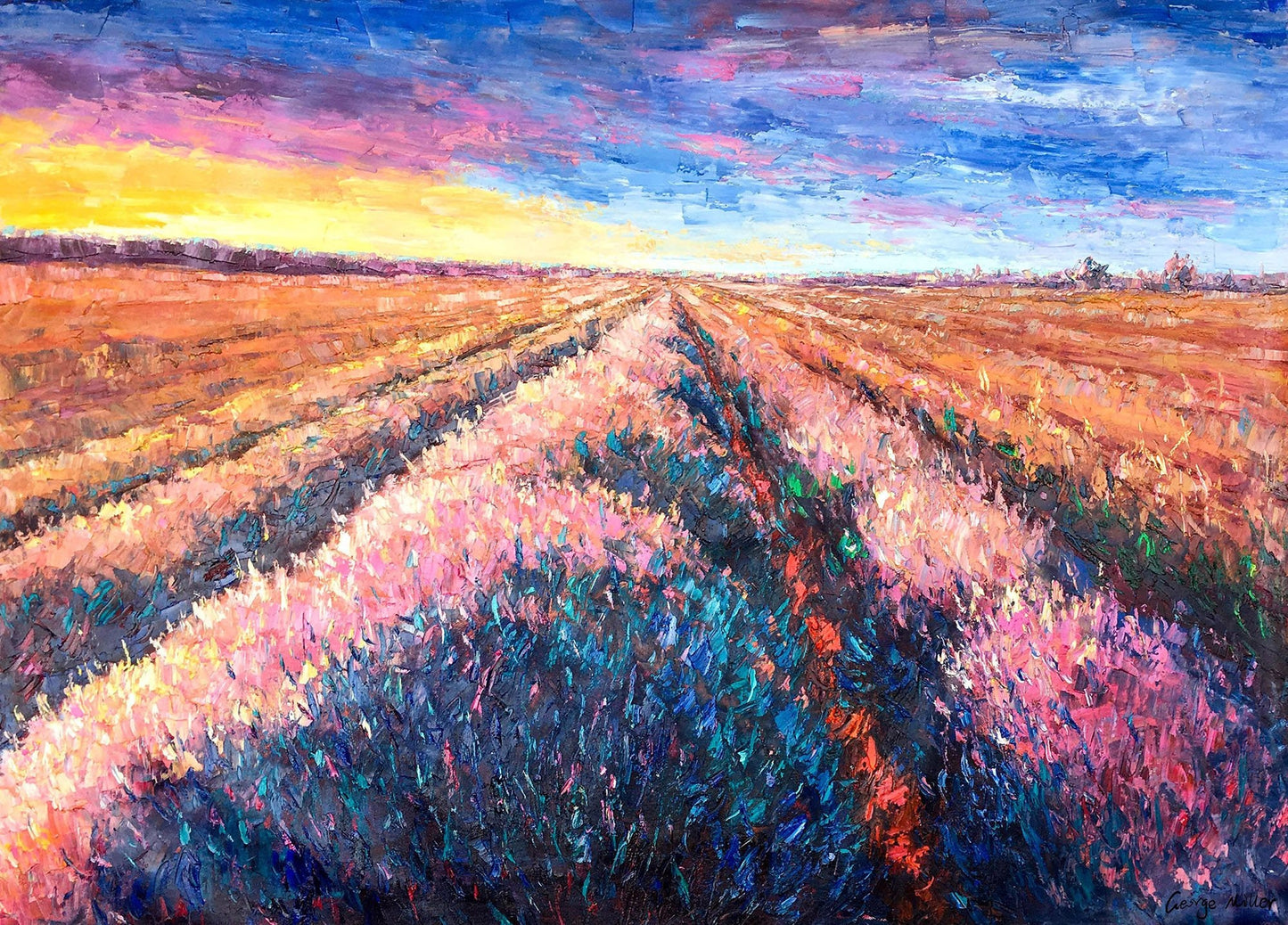 Landscape Oil Painting Provence Lavender Fields, Large Wall Art, Abstract Canvas Painting, Large Art, Decor, Contemporary Painting