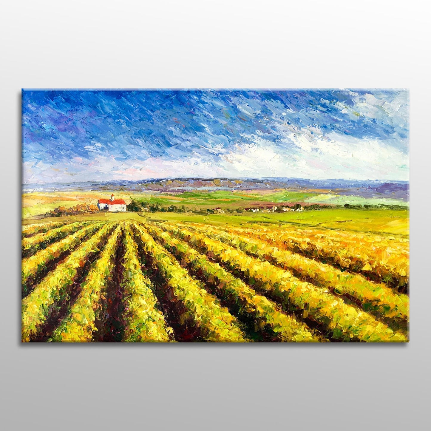 Large Oil Painting Vineyard, Modern Art, Rustic Living Room Decor, Oil Painting Abstract, Canvas Wall Art, Original Landscape Oil Paintings