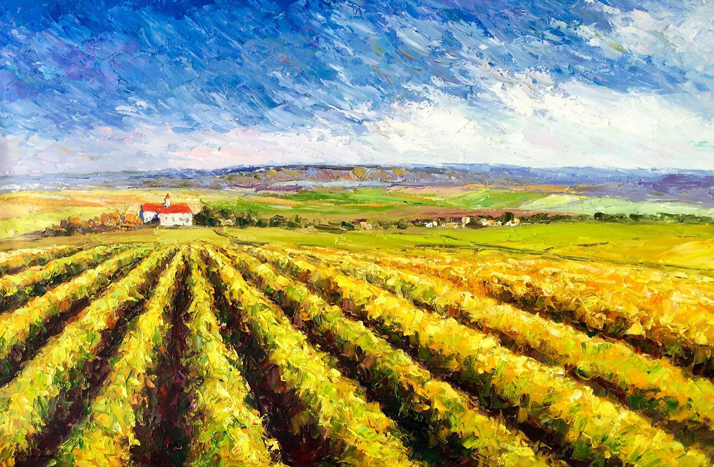Large Oil Painting Vineyard, Modern Art, Rustic Living Room Decor, Oil Painting Abstract, Canvas Wall Art, Original Landscape Oil Paintings