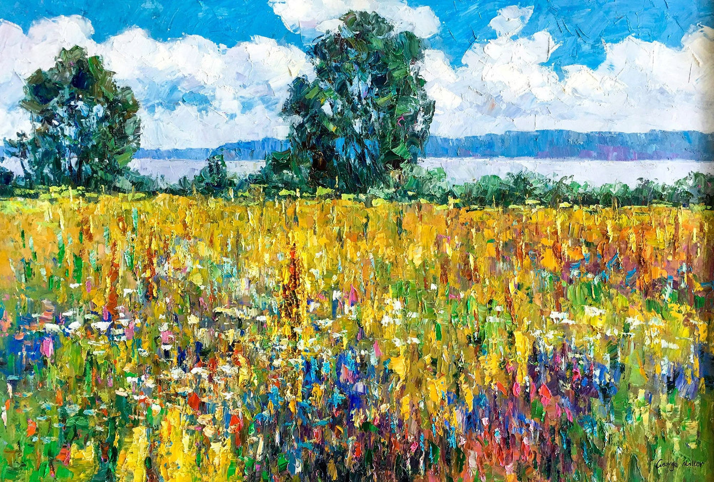 Landscape Oil Painting Spring Fields, Fine Art, Oil On Canvas Painting, Landscape, Oversized Painting, Palette Knife Oil Painting, Textured