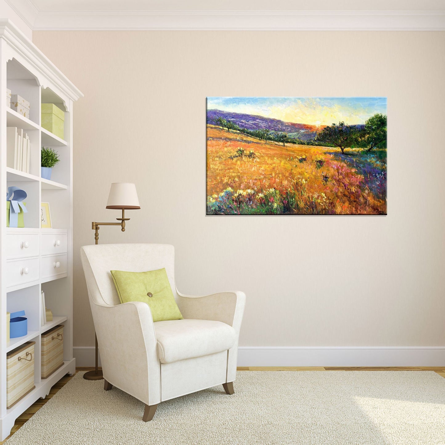 Landscape Oil Painting Tuscany Sunset, Original Painting, Contemporary Art, Large Painting, Kitchen Decor, Abstract Canvas Art, Canvas Art