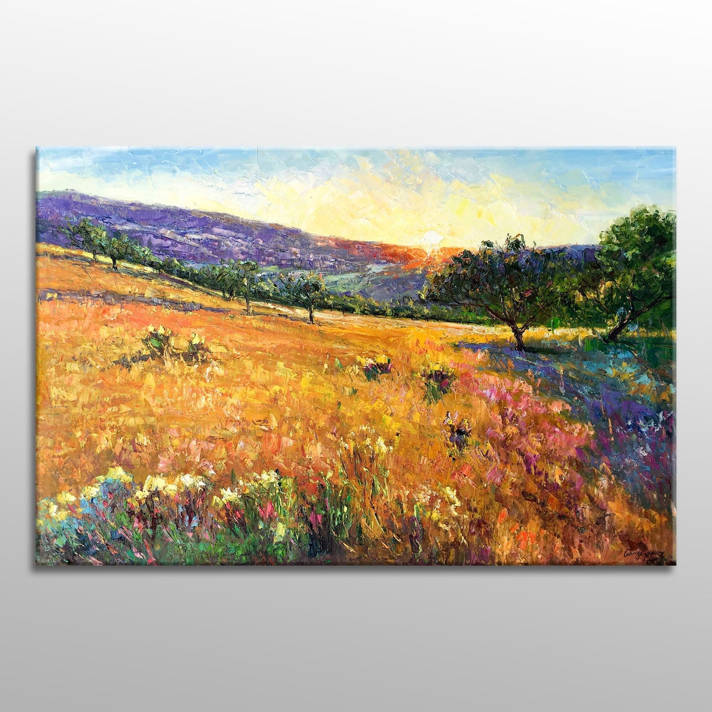 Landscape Oil Painting Tuscany Sunset, Original Painting, Contemporary Art, Large Painting, Kitchen Decor, Abstract Canvas Art, Canvas Art