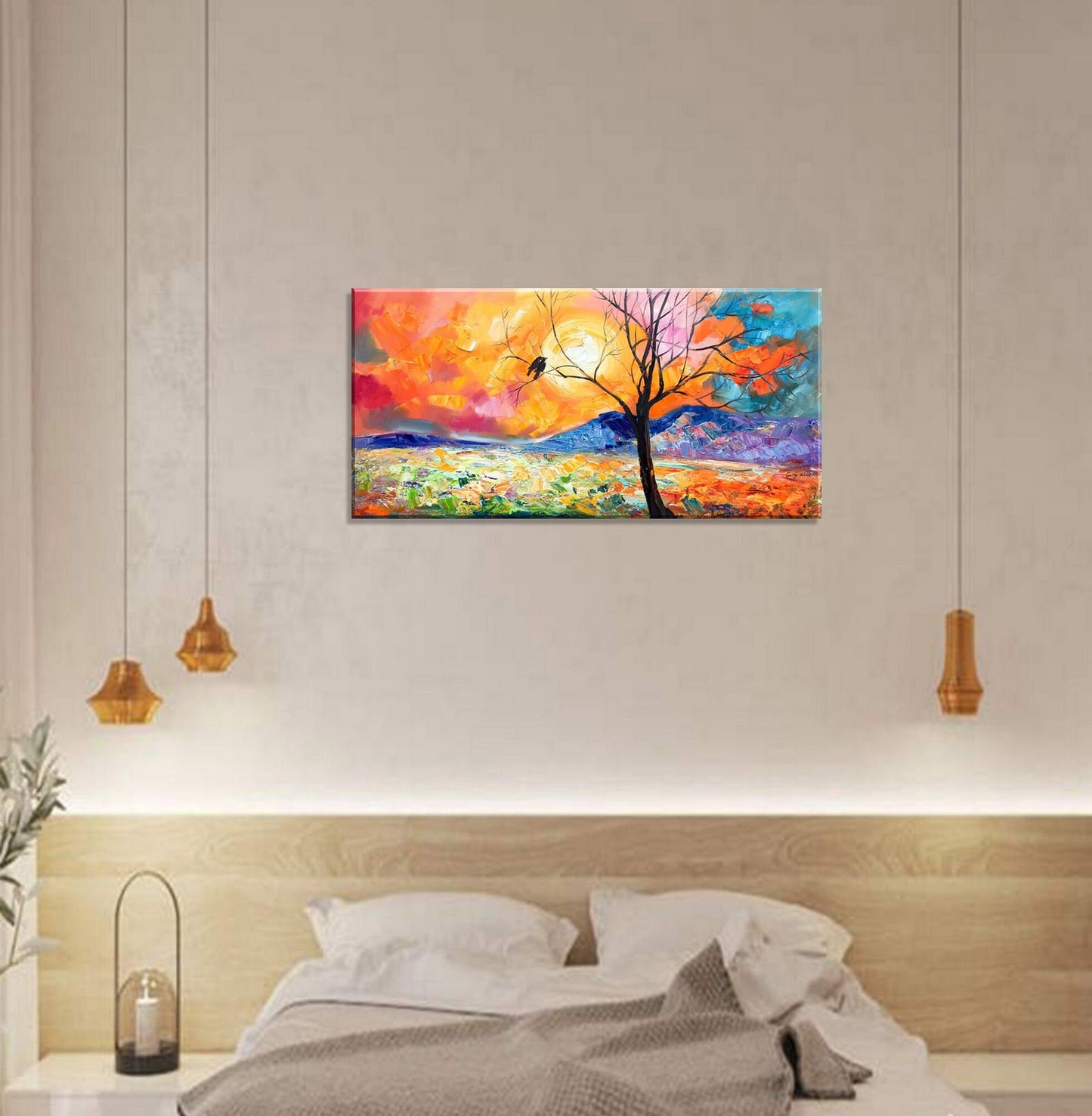 Canvas Art, Large Abstract Painting, Contemporary Art, Large Canvas Wall Art, Original Oil Painting, Love Birds, Tree Art, Abstract Painting