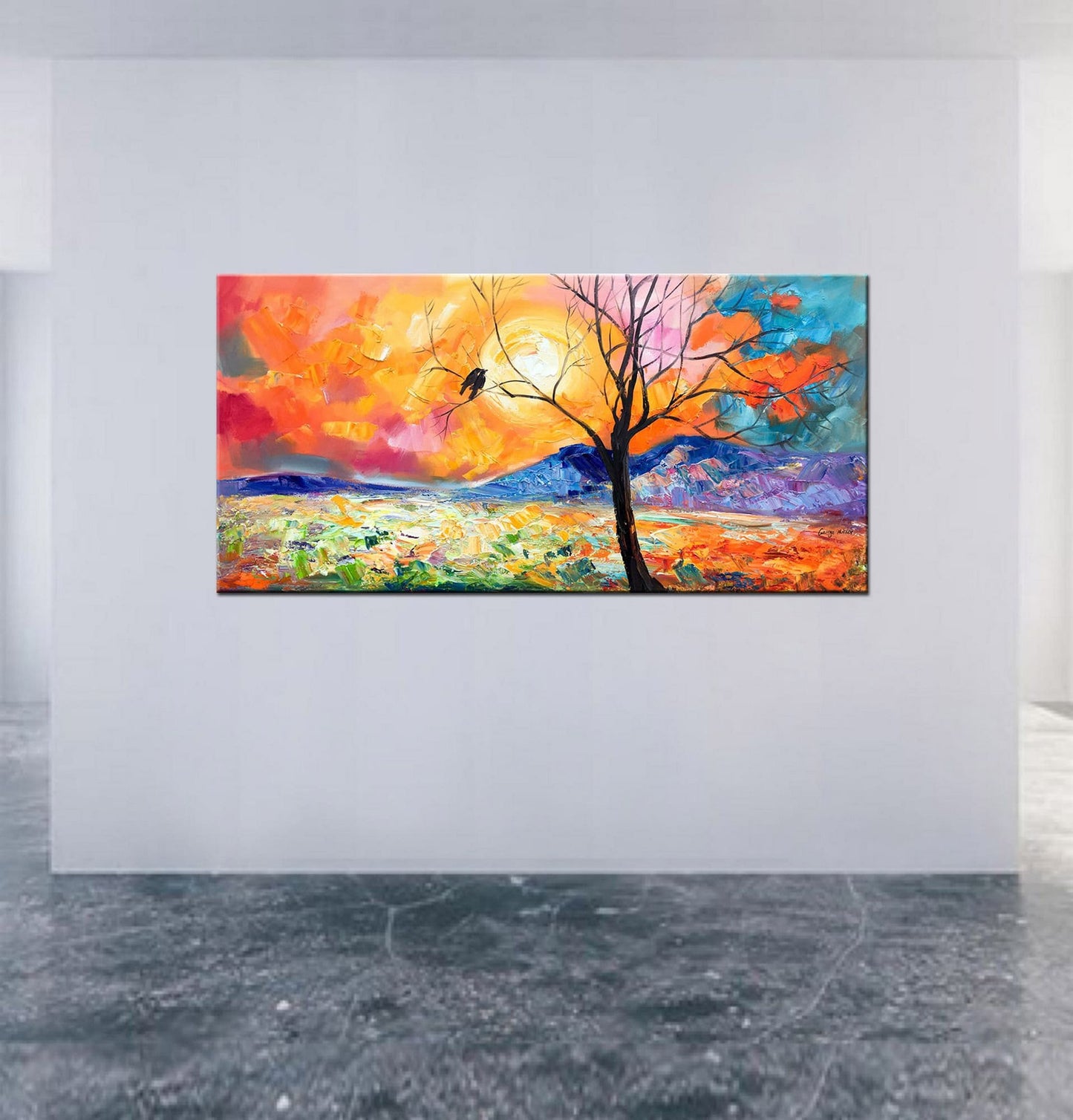 Canvas Art, Large Abstract Painting, Contemporary Art, Large Canvas Wall Art, Original Oil Painting, Love Birds, Tree Art, Abstract Painting