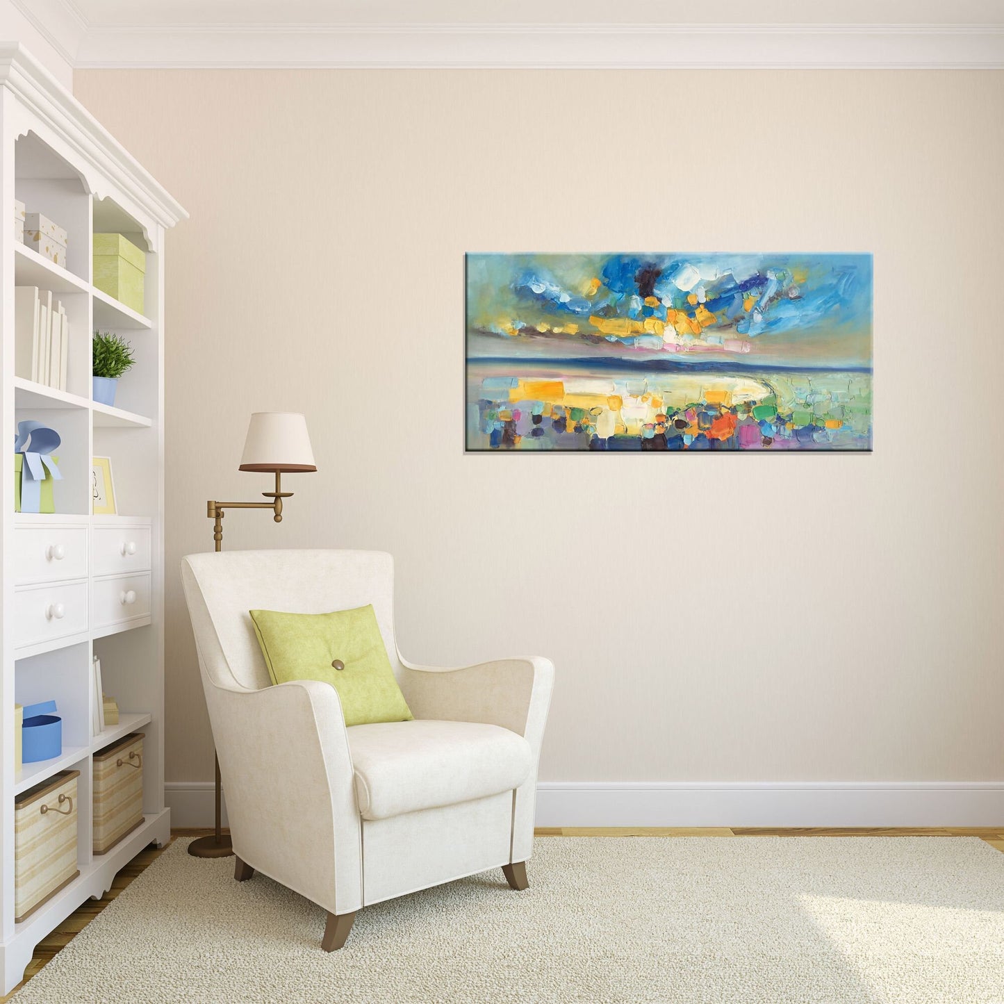 Oil Painting Landscape Riverside Sunset, Canvas Art, Oil On Canvas Painting, Abstract Landscape, Oversized Wall Art, Handmade, Rustic