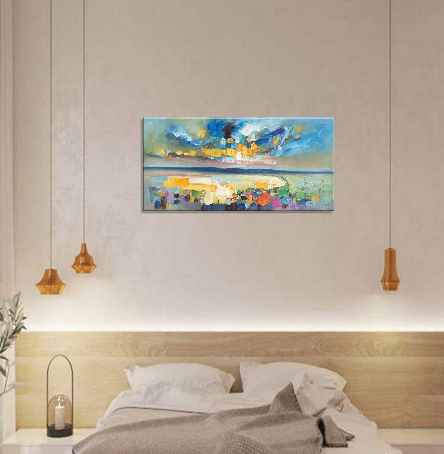 Oil Painting Landscape Riverside Sunset, Canvas Art, Oil On Canvas Painting, Abstract Landscape, Oversized Wall Art, Handmade, Rustic