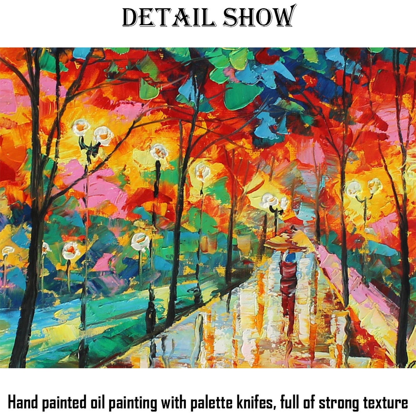 Oil Painting Landscape Avenue At Night, Canvas Painting, Wall Art Painting, Abstract Landscape, Extra Large Wall Art, Palette Knife Art