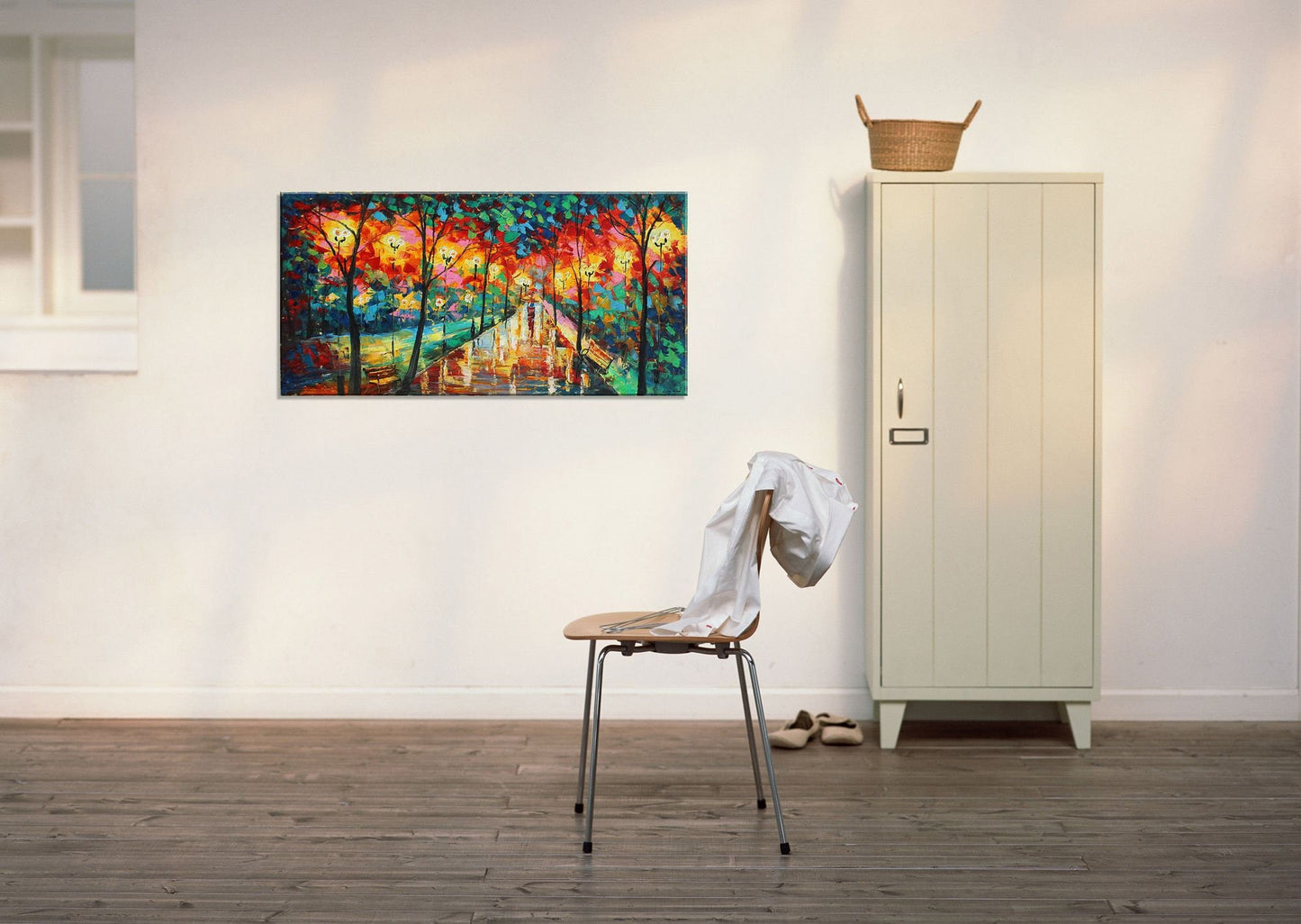 Oil Painting Landscape Avenue At Night, Canvas Painting, Wall Art Painting, Abstract Landscape, Extra Large Wall Art, Palette Knife Art