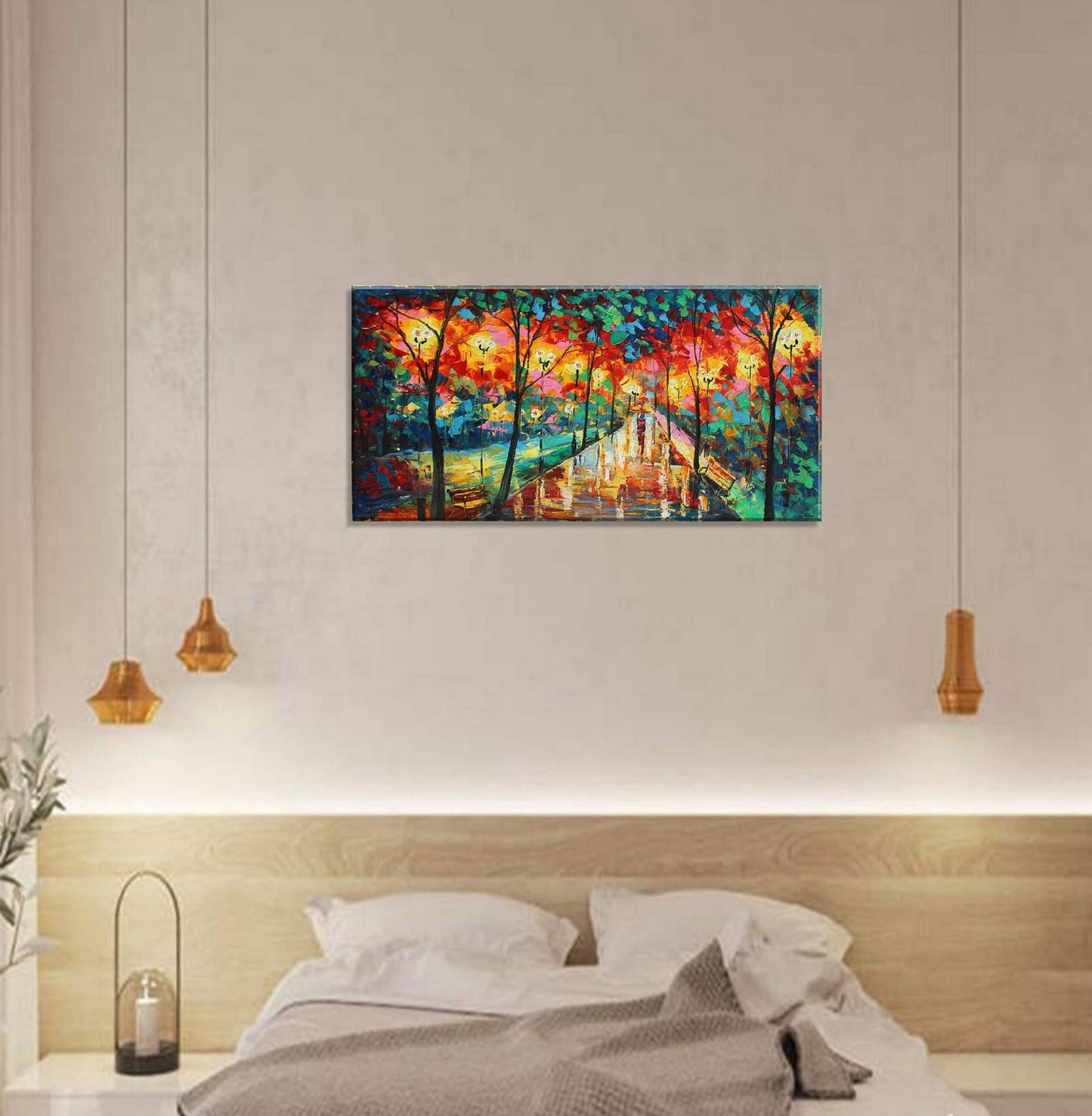 Oil Painting Landscape Avenue At Night, Canvas Painting, Wall Art Painting, Abstract Landscape, Extra Large Wall Art, Palette Knife Art