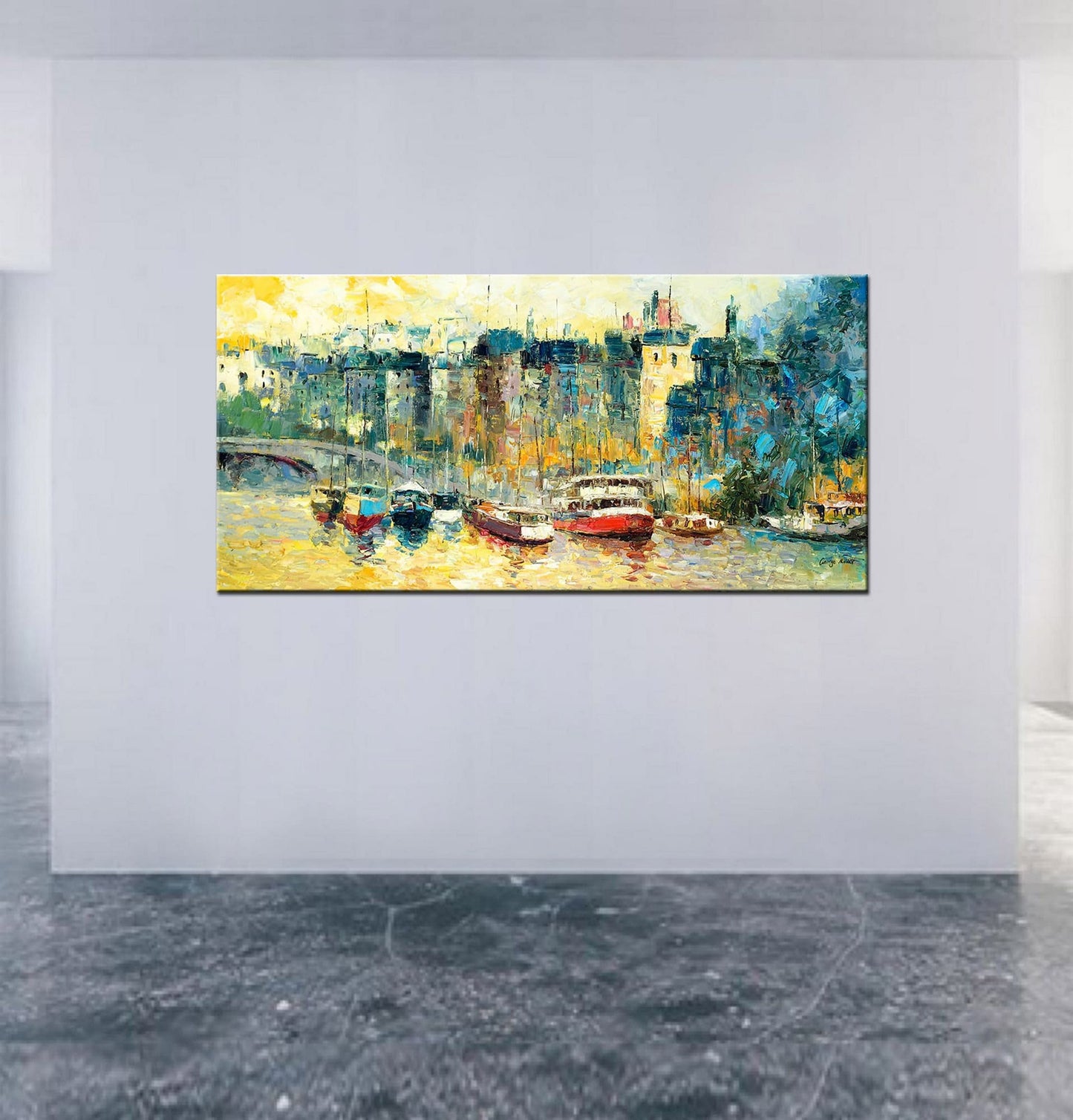 Cityscape Oil Painting Thames London, Canvas Wall Art, Painting Abstract, Large Canvas Art, Contemporary Painting, Living Room Wall Decor