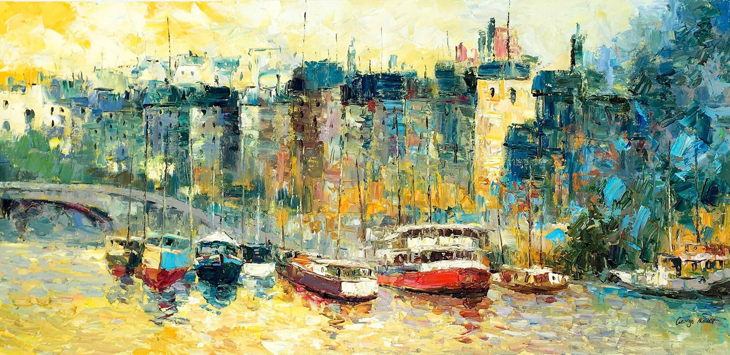 Cityscape Oil Painting Thames London, Canvas Wall Art, Painting Abstract, Large Canvas Art, Contemporary Painting, Living Room Wall Decor