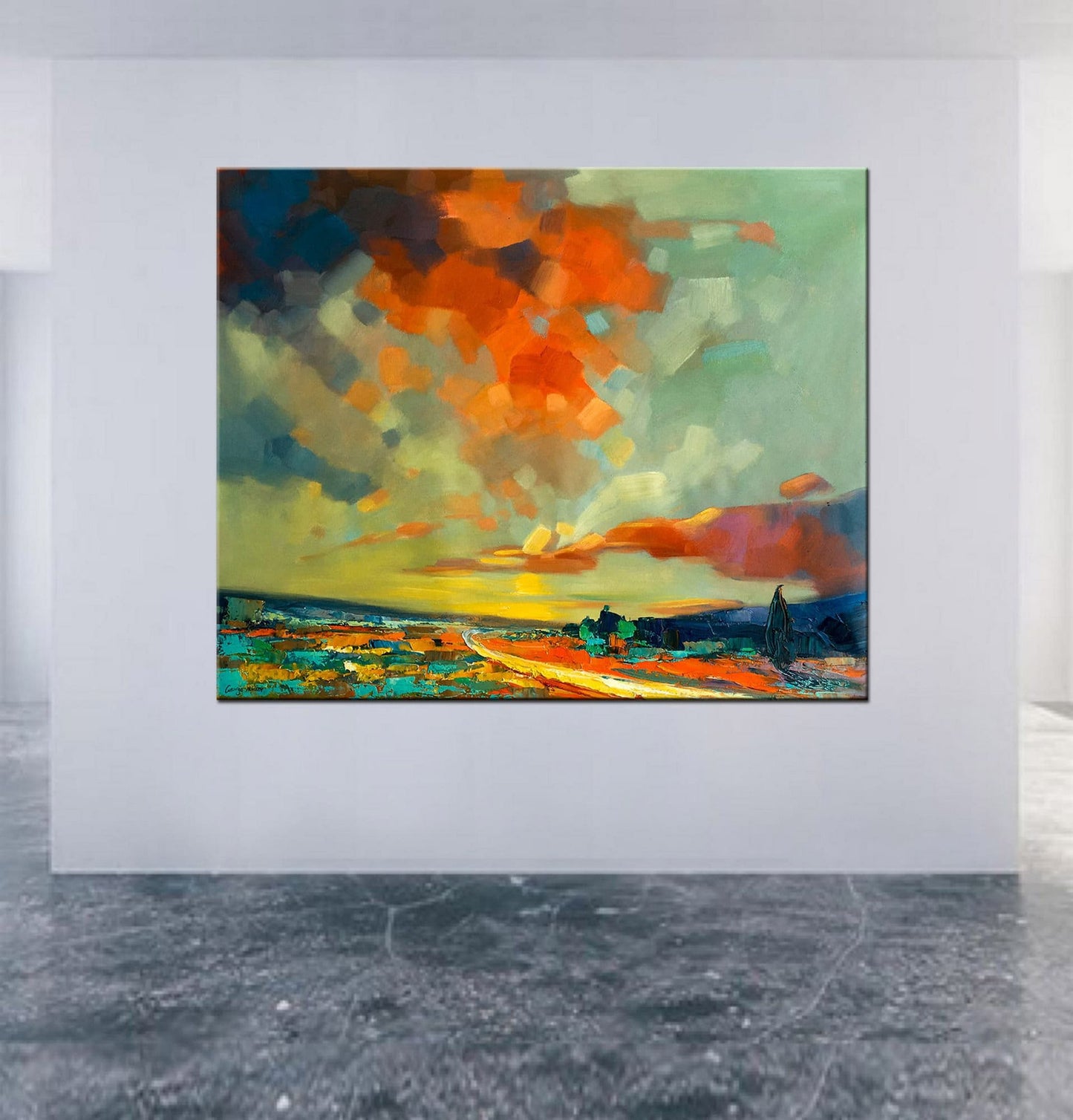 Large Abstract Landscape Oil Painting, Canvas Wall Art, Paintings On Canvas, Oversized Painting, Handmade, Impressionist Art, Impasto